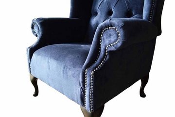 JVmoebel Ohrensessel Chesterfield Design Sessel Polster Luxus Blau Textil Couchen (Ohrensessel), Made In Europe