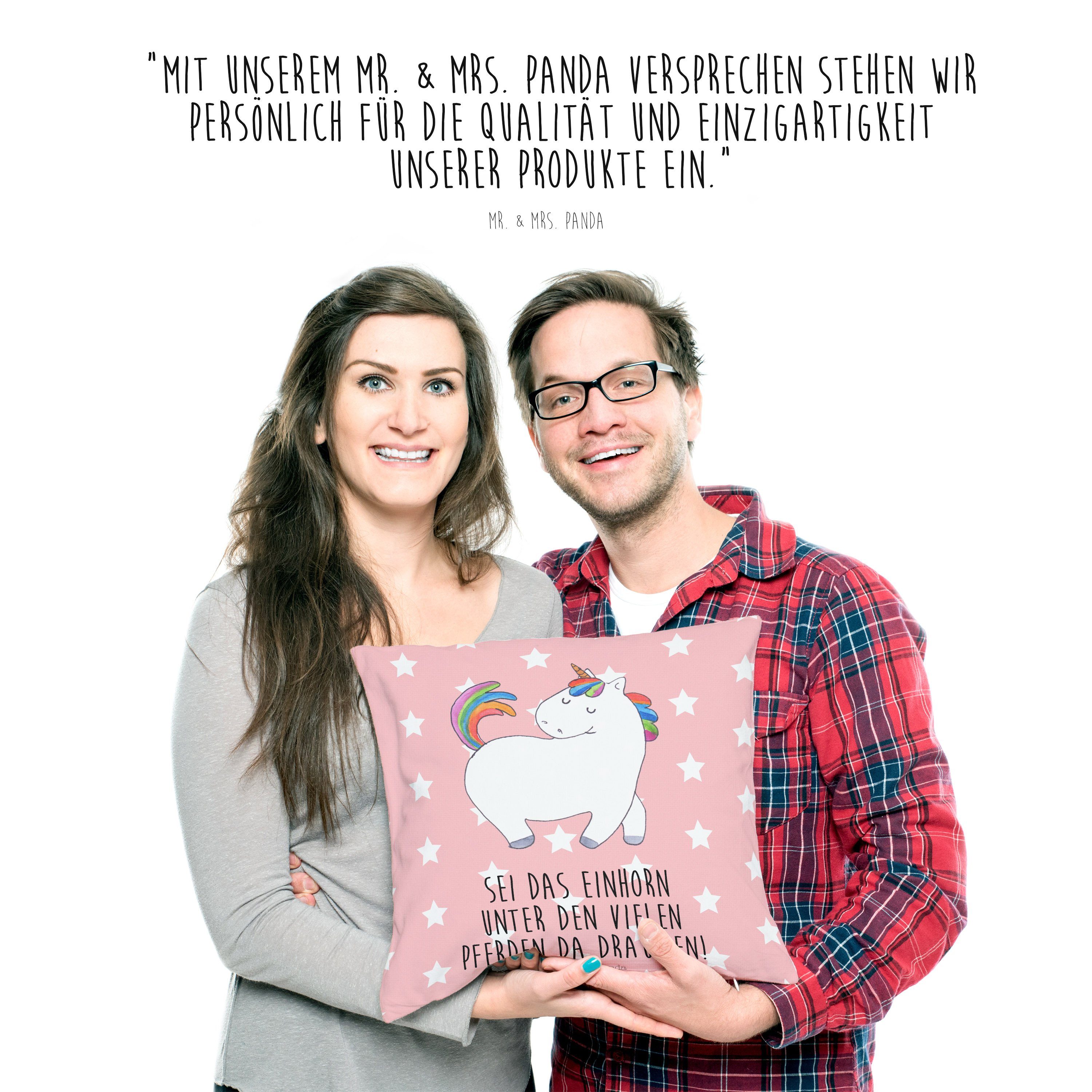 Mr. & Mrs. Panda Unicorn, stolzierend Geschenk, Pastell Dekokissen Rot - Einhorn Kissen anders, 