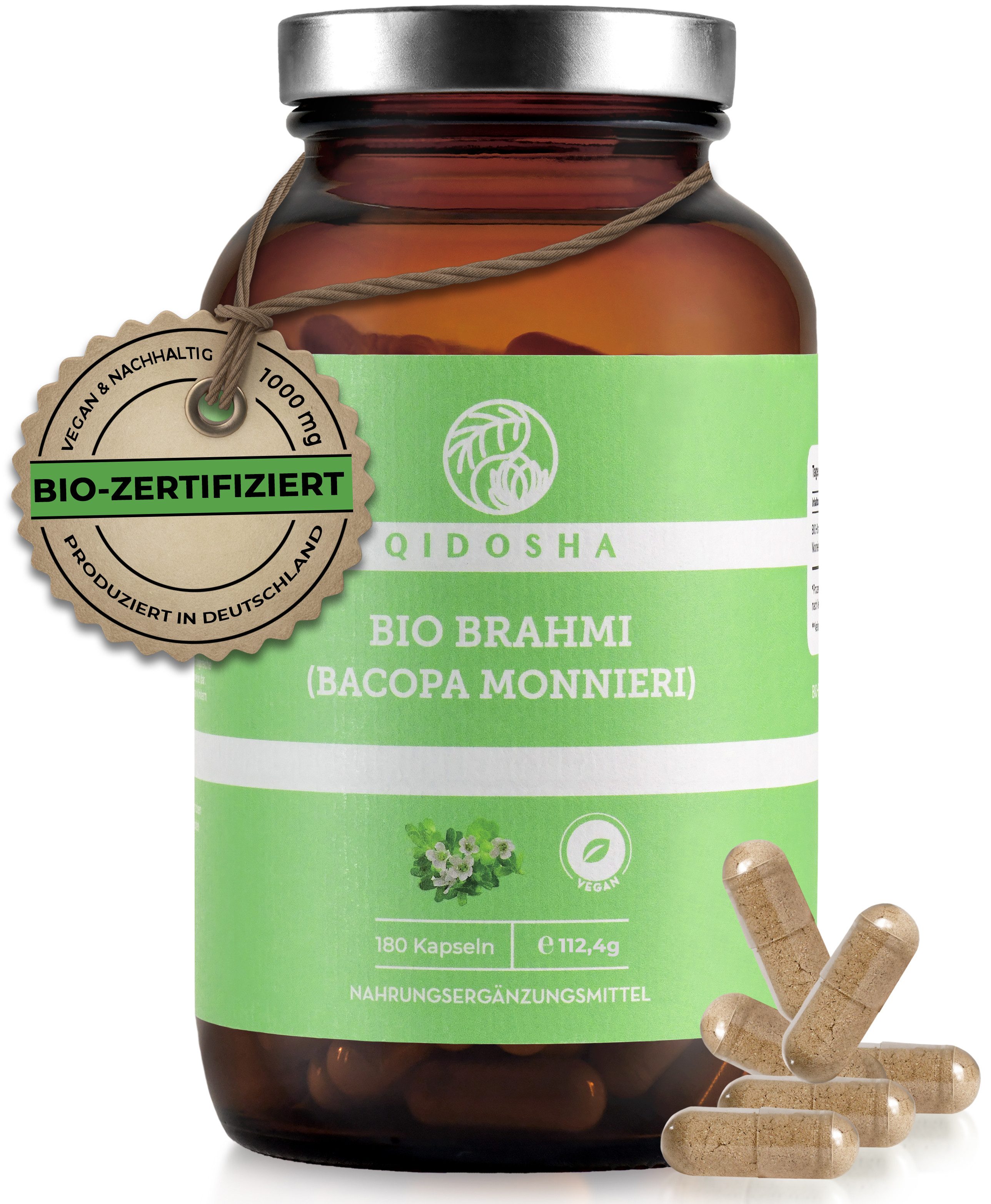 QIDOSHA Bio Brahmi Kapseln 500 mg (Bacopa monnieri) Hartkapsel, 1 er 180 St., Mit Bacosiden