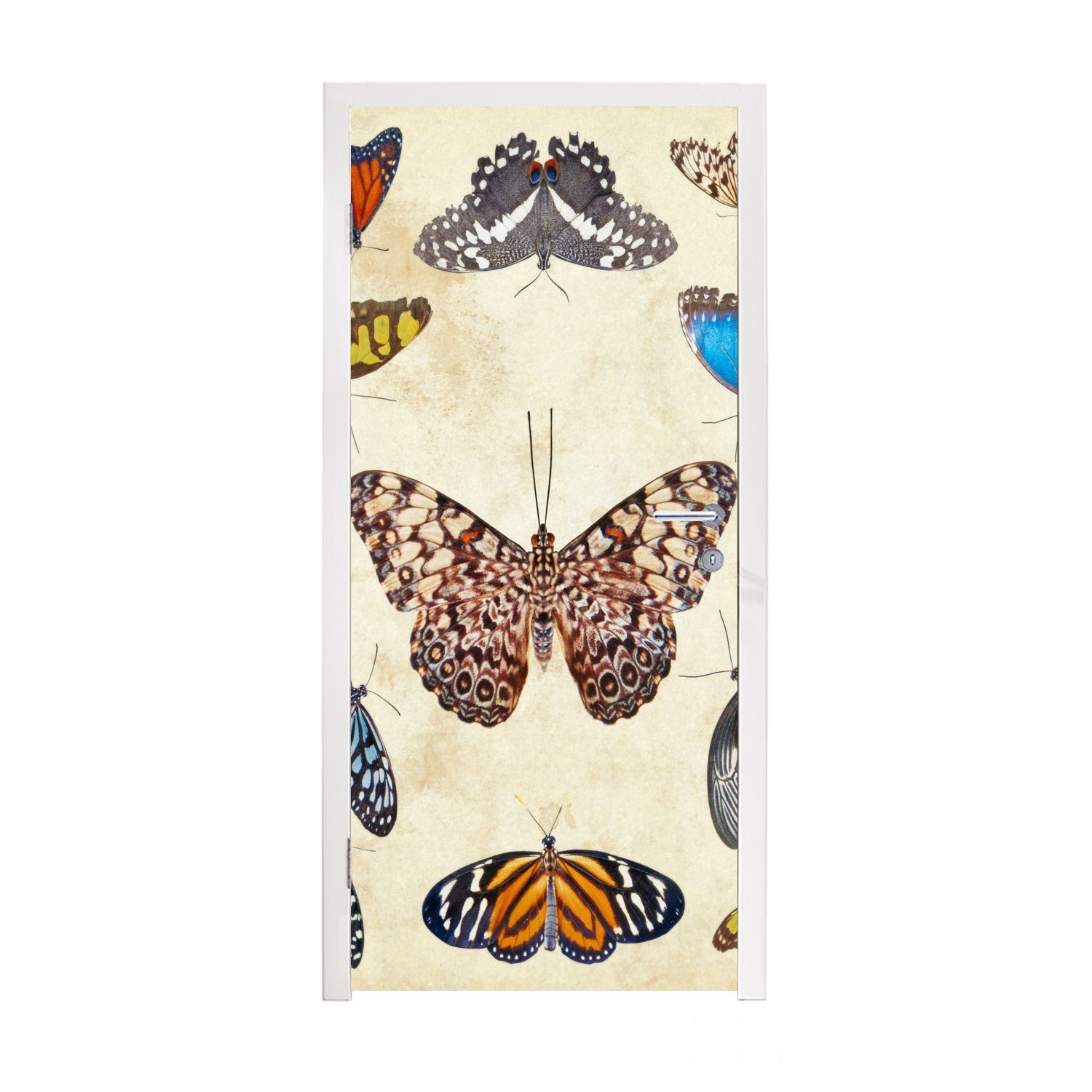 MuchoWow Türtapete Botanischer Druck Schmetterlinge, Matt, bedruckt, (1 St), Fototapete für Tür, Türaufkleber, 75x205 cm | Türtapeten