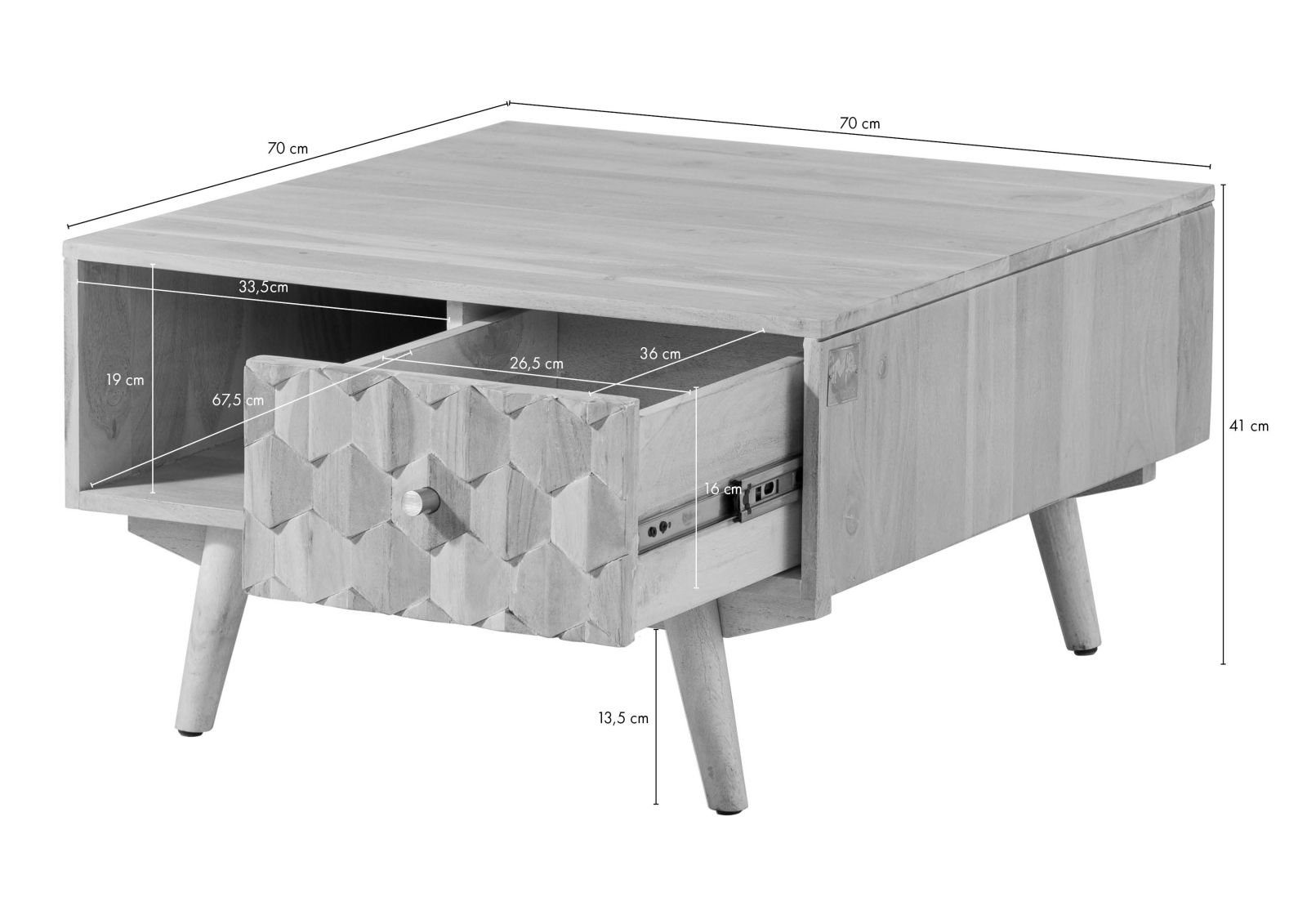 Massivmoebel24 Couchtisch Couchtisch MOSAYK Akazie weiß | weiß #217 70x70x40 weiß lackiert