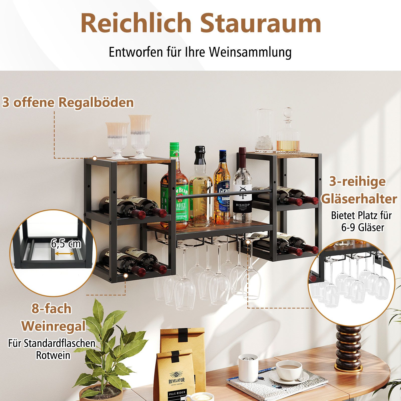 COSTWAY Weinregal, Wandregal, 8 Flaschen & günstig online kaufen