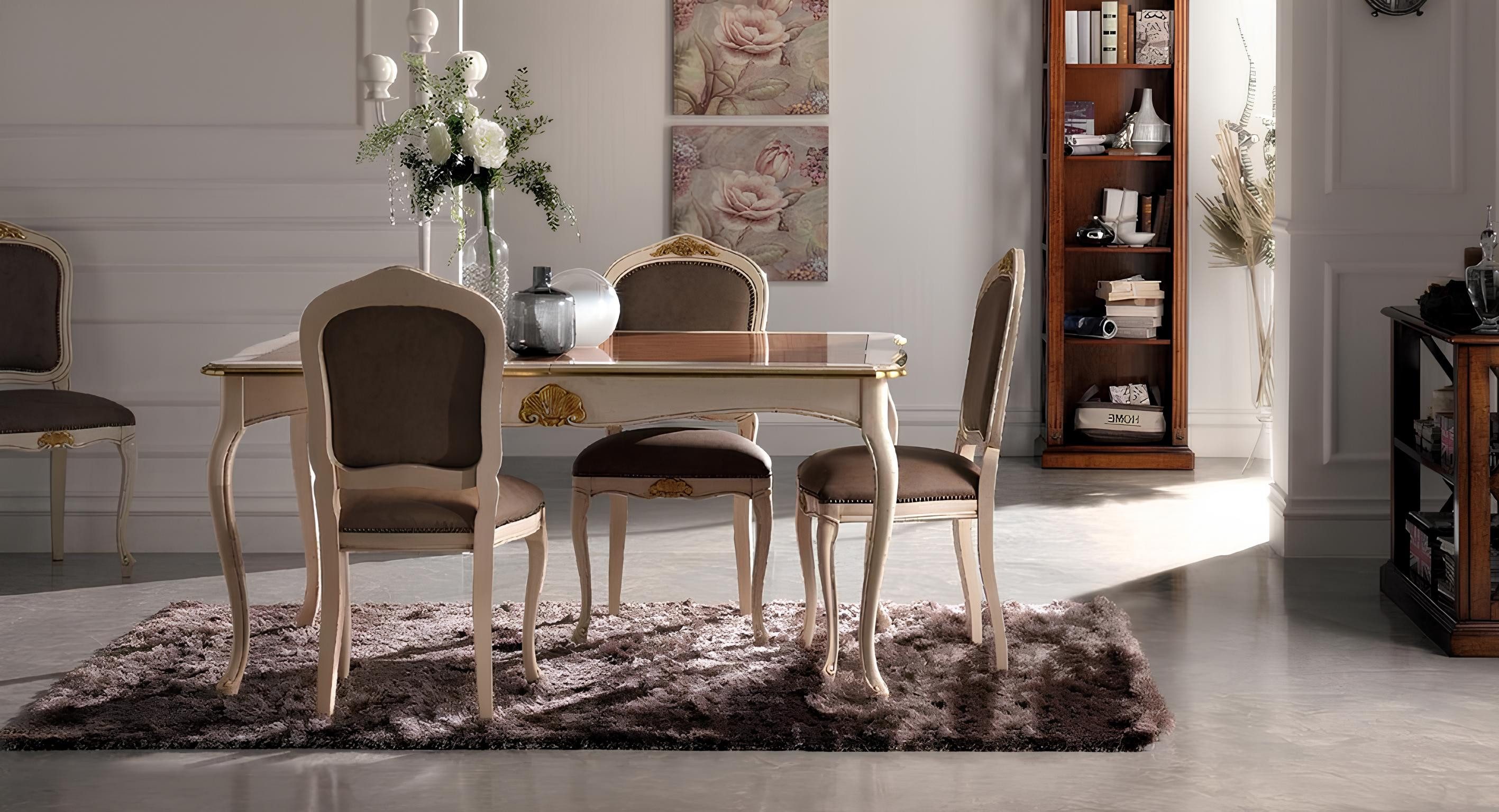 JVmoebel Esszimmer-Set Vaccari Giovanni Esszimmermöbel in Weiß mit Art Deco Eleganz, (Esszimmer-Set, Küchen-Set), Made in Italy