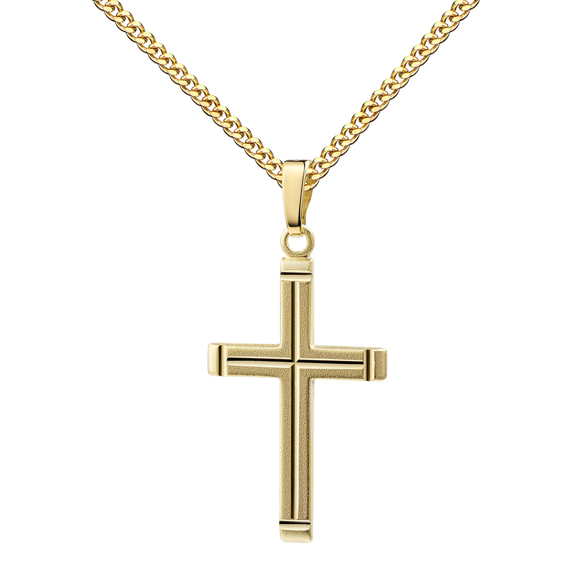 JEVELION Kreuzkette Kreuzanhänger 333 / 8 Karat Gelbgold Diamantschliff - Made in Germany (Goldkreuz, für Damen und Mädchen), Mit Kette vergoldet- Длина wählbar 36 - 70 cm oder ohne Kette.