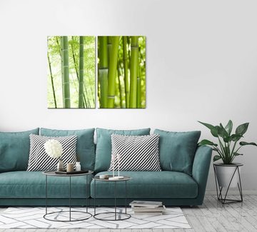 Sinus Art Leinwandbild 2 Bilder je 60x90cm Bambuswald Bambus Asien Grün warmes Licht Natur Beruhigend