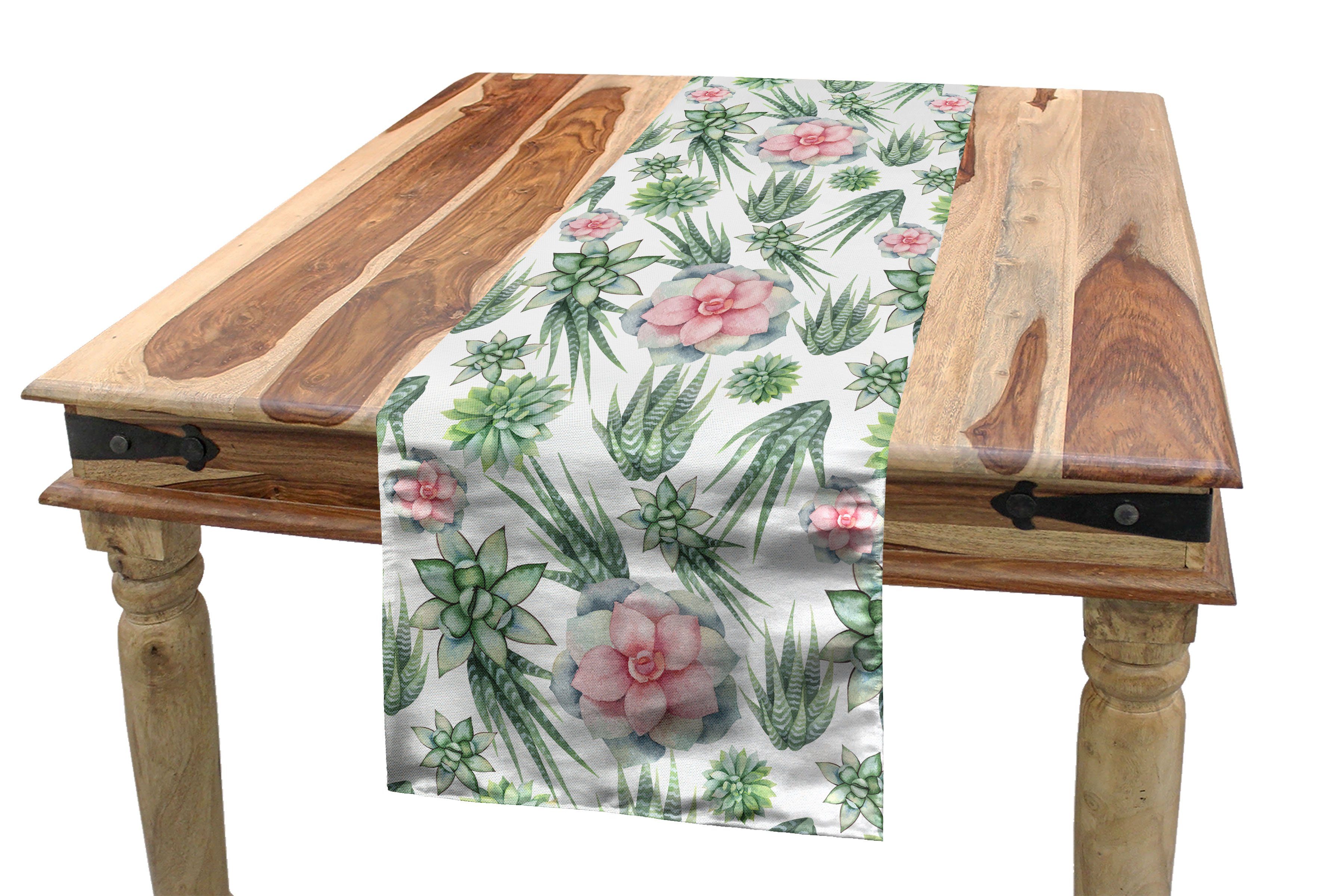 Abakuhaus Tischläufer Esszimmer Küche Rechteckiger Dekorativer Tischläufer, Pflanze Aquarell Cactus und Blumen