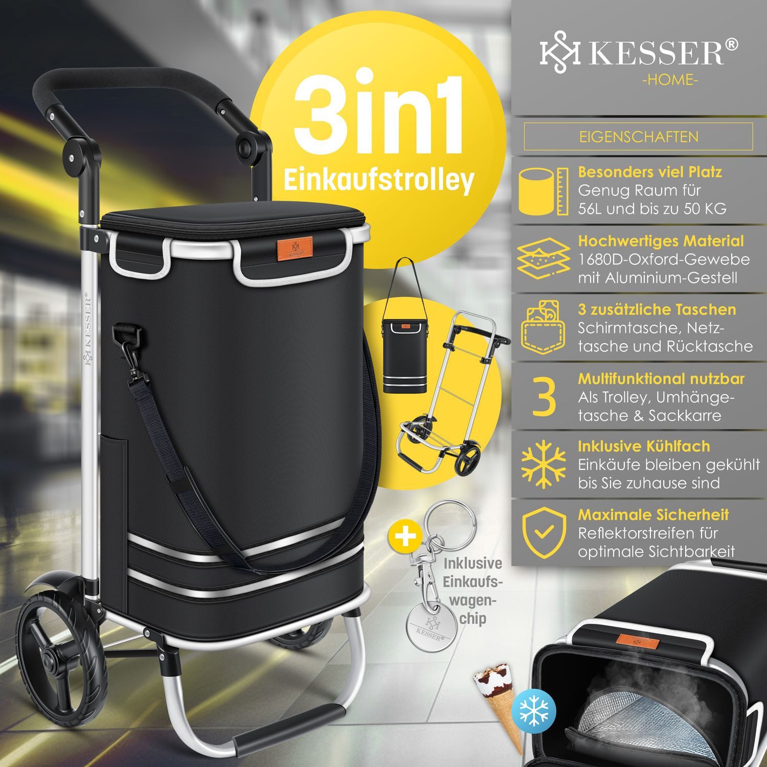 KESSER Einkaufstrolley, klappbar mit 56L Kapazität und belastbar bis 50 kg günstig online kaufen