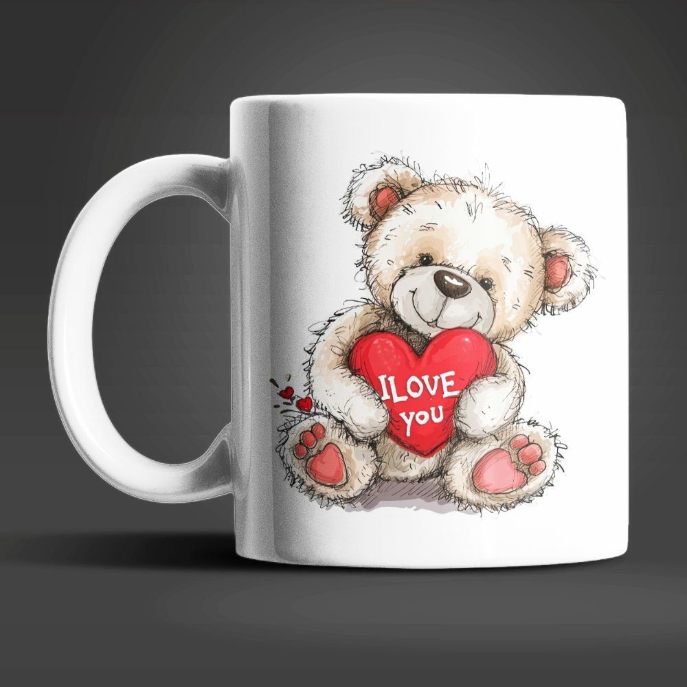 WS-Trend Tasse Teddybär I Love You Liebe Kaffeetasse Teetasse, Keramik, Geschenkidee 330 ml