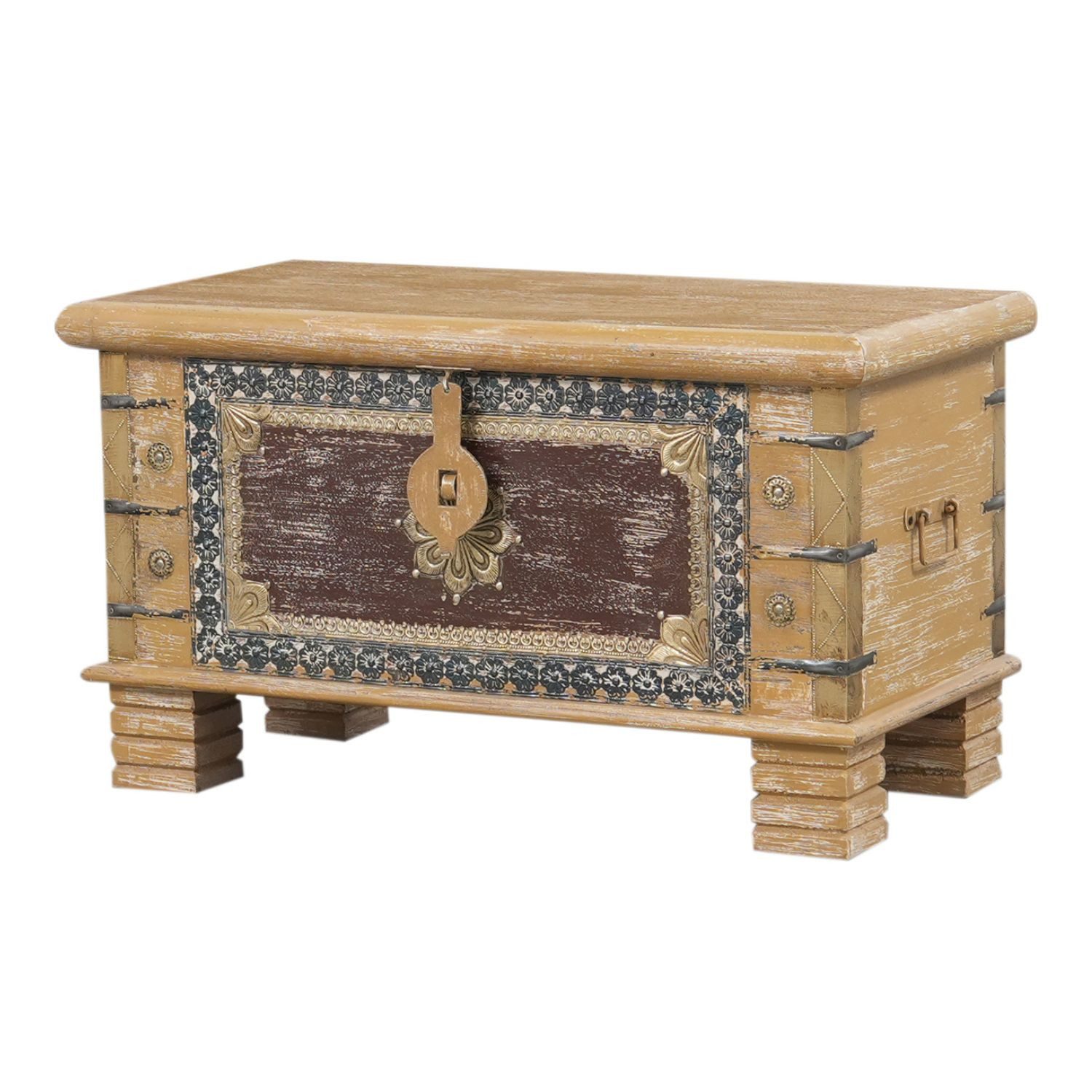 Marrakesch Orient & Mediterran Interior Truhe Massivholz-Truhe Chayma handgemachte Möbel Sitztruhe Betttruhe 80 cm (1 St), Handarbeit