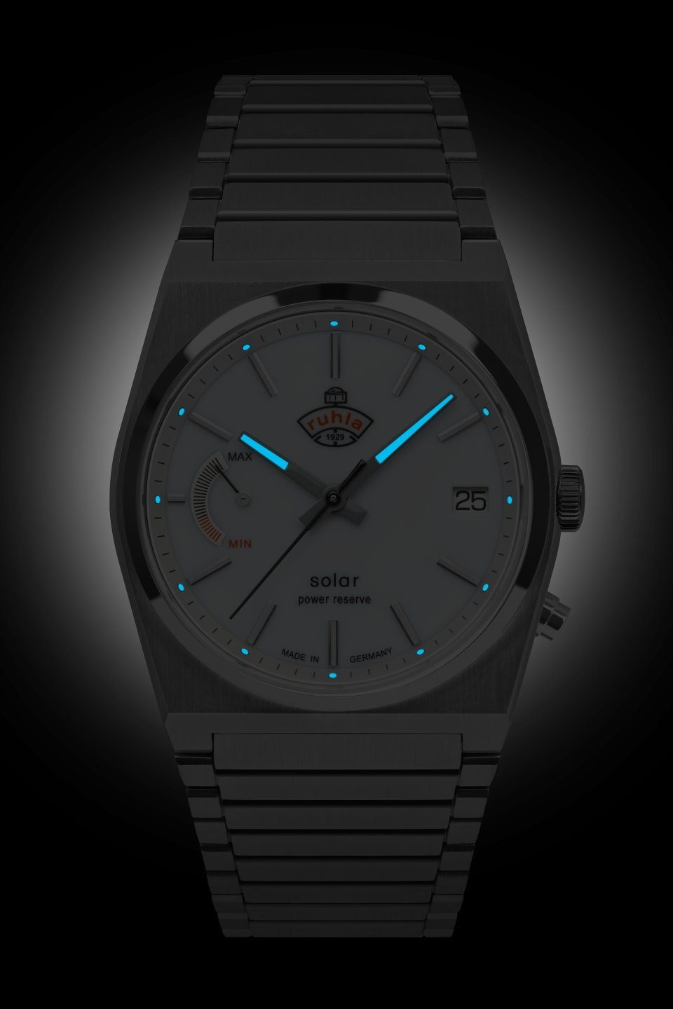 ruhla Solaruhr Space Control Solar Power Reserve 4640M-1, Herrenuhr, Datum, Leuchtzeiger, Saphirglas, Made in Germany
