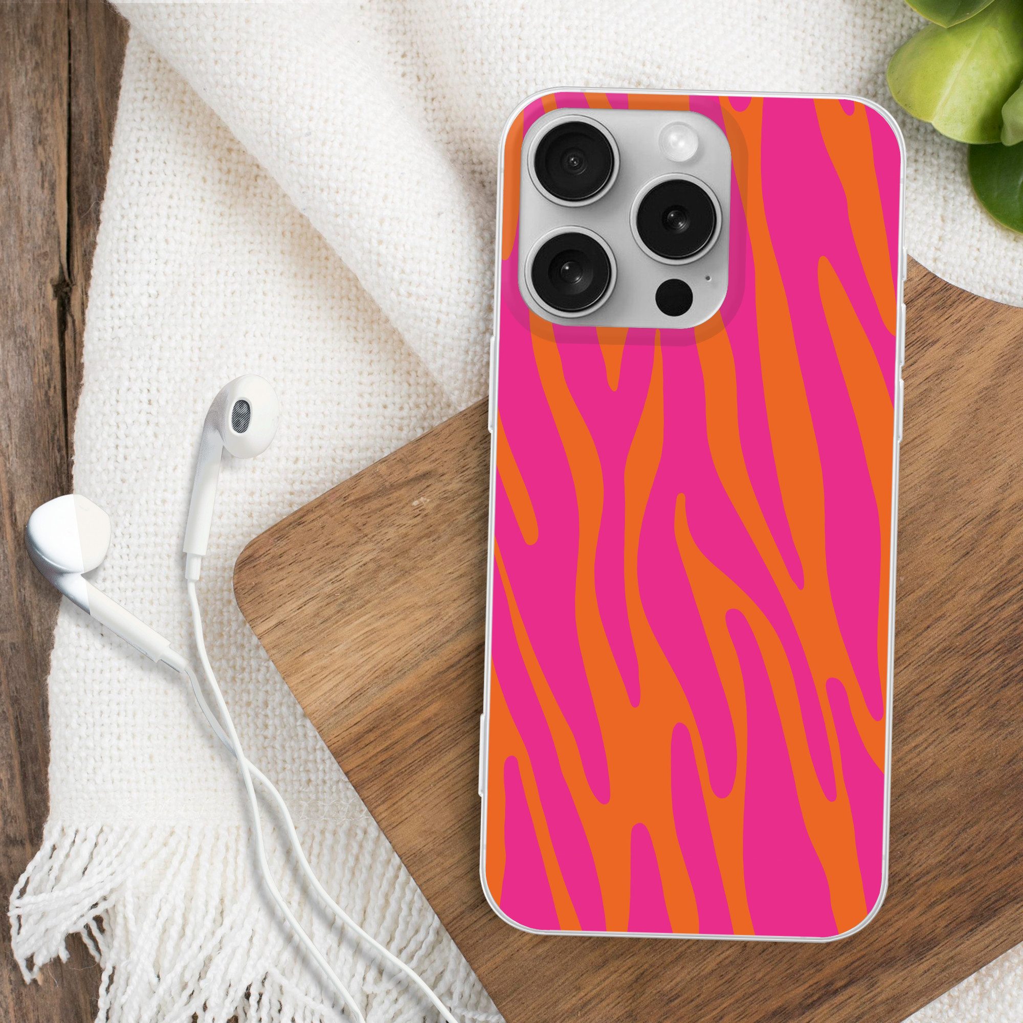MuchoWow Handyhülle für Apple iPhone 16 Pro Zebramuster - Rosa - Orange - Tiermuster, Smartphone-Bumper, Print, Handy Schutzhülle Dünn