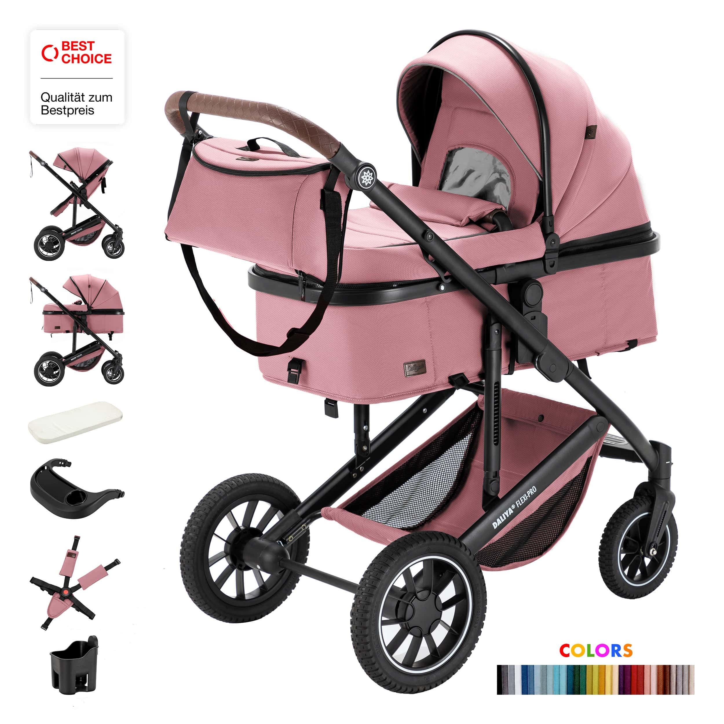 Daliya® Kombi-Kinderwagen FLEXI-PRO 2in1 Kinderwagen & Buggy, Reisekinderwagen, XXL Set, (10-tlg), modernes Design, Alu-Rahmen, Gummireifen, abnehmbare Gurte, UV 50+