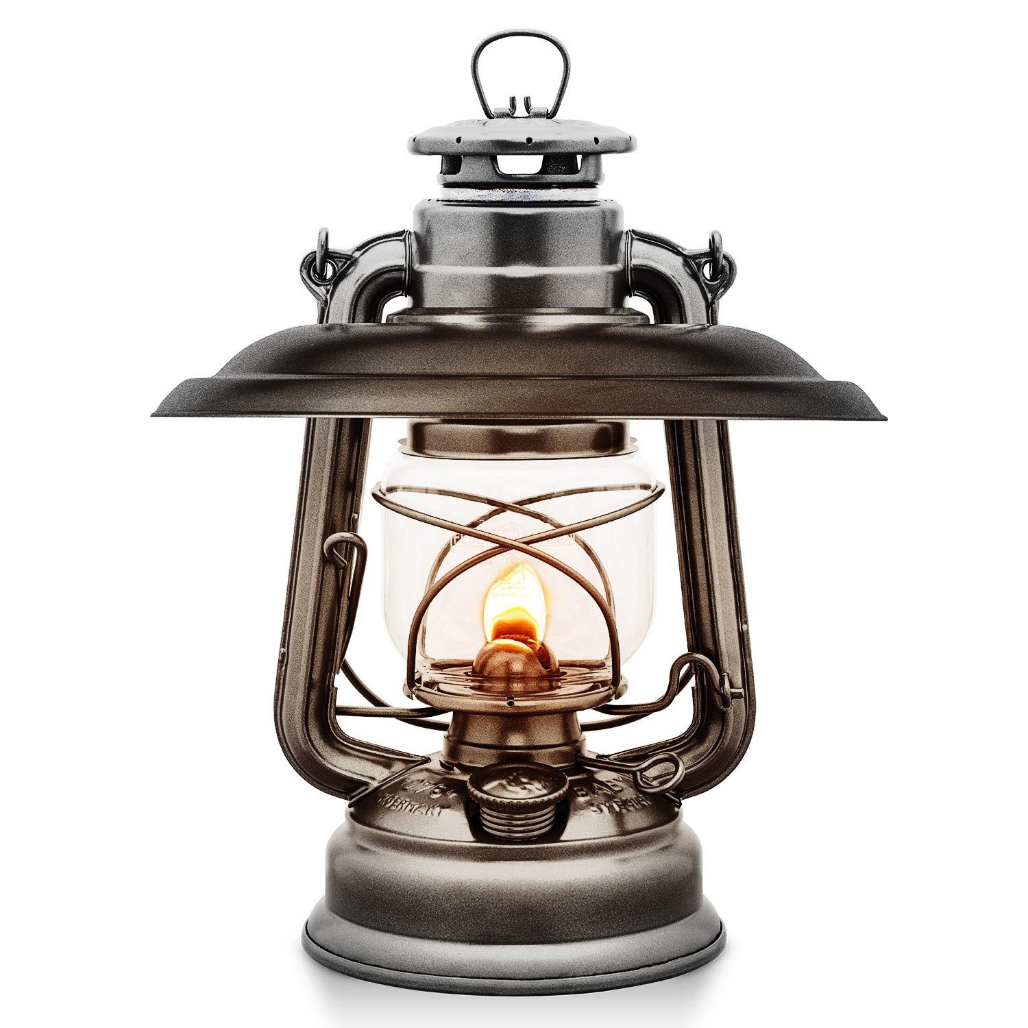 Landshop24 Outdoorkerze Sturmlaterne 276 inkl. Reflektorschirm Sonderfarbe (Spar-Set, 2-tlg., 1 x Lampe + 1 x Schirm), Farbe: Hammerschlag, Sammlerstück, pulverbeschichtet