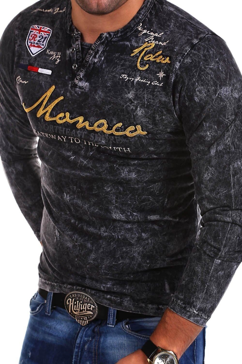 behype Langarmshirt MONACO mit angesagter Vintage-Waschung