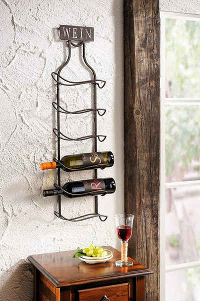 Dekoleidenschaft Weinregal »Wandregal "Wein" aus Metall in Rost-Optik, für 6 Flaschen,«, Flaschenregal zum Aufhängen, Weinflaschenregal, Hängeregal