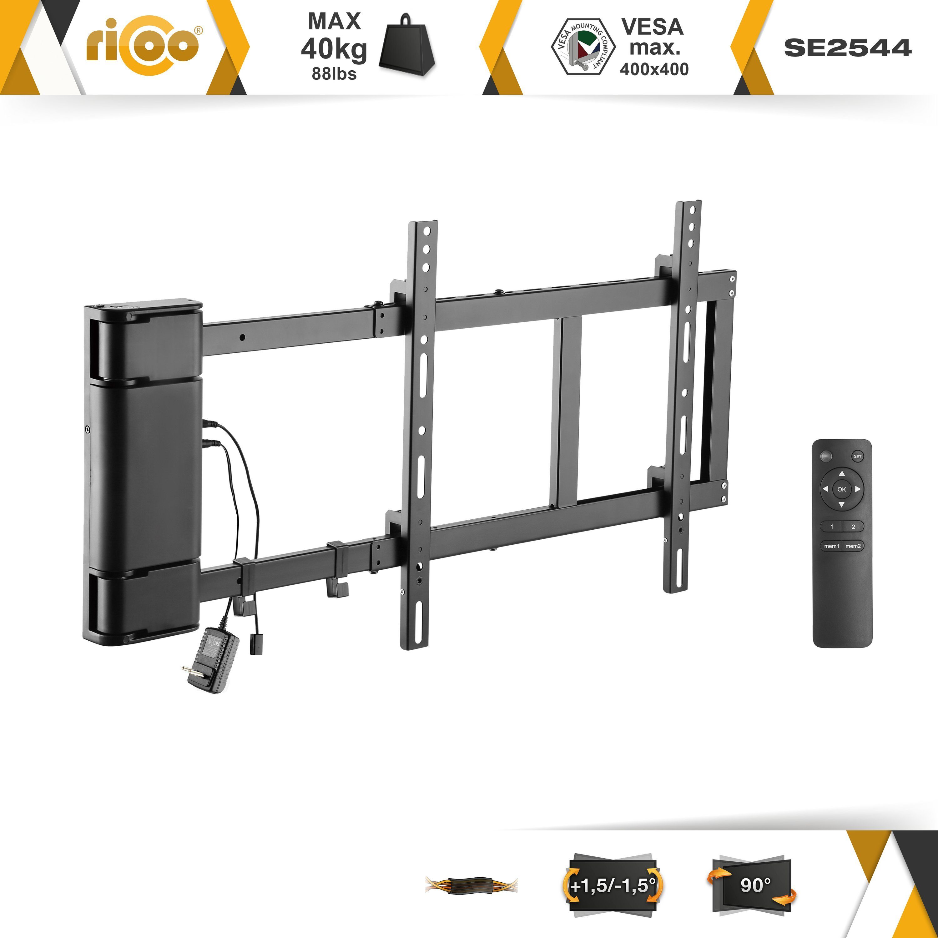 RICOO »SE2544« TV-Wandhalterung, (bis 65 Zoll, Fernseher Halterung  elektrisch motorisiert schwenkbar universal VESA 400 x 400)
