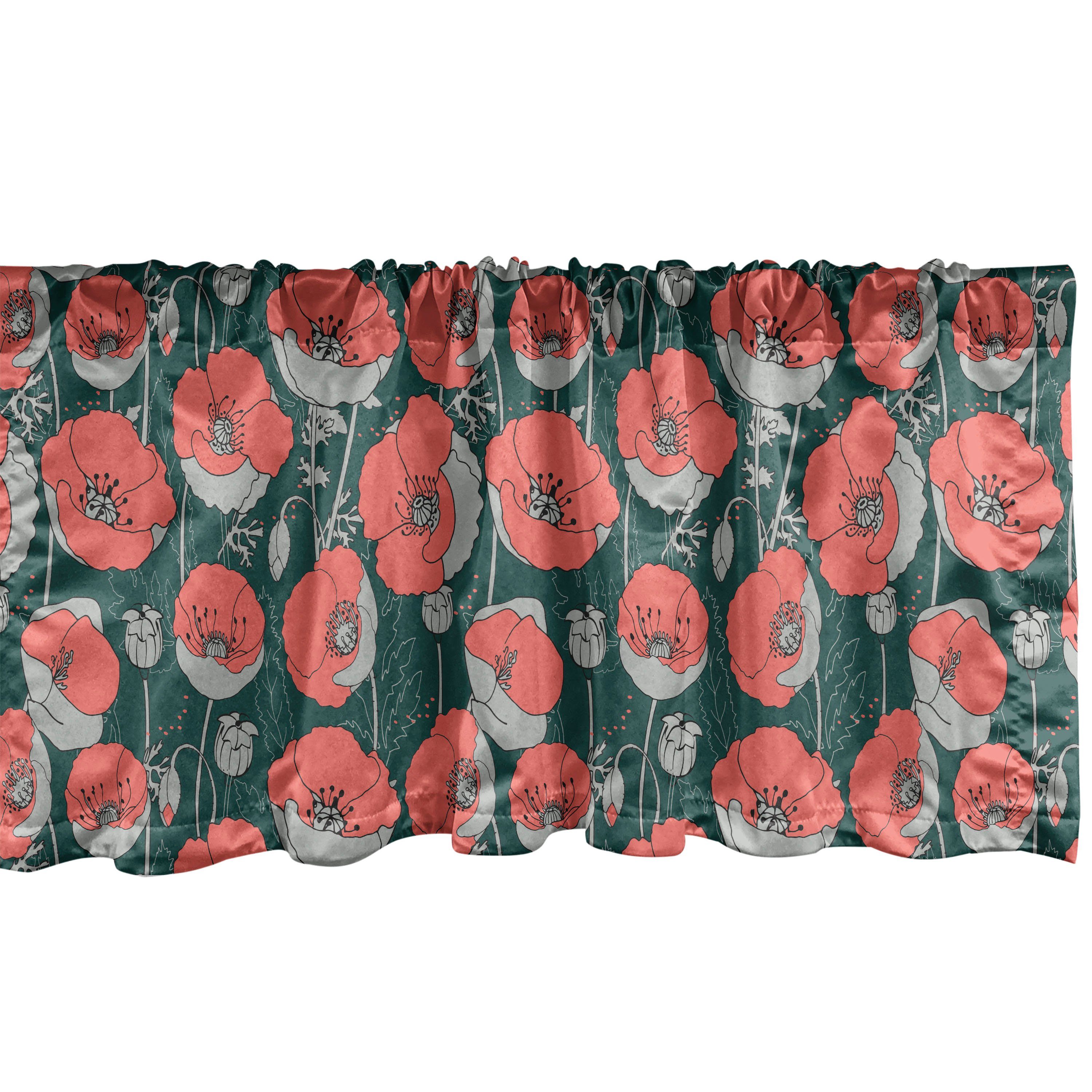 Scheibengardine Vorhang Volant für Küche Schlafzimmer Dekor mit Stangentasche, Abakuhaus, Microfaser, Blumen Wald Mohnblumen-Muster
