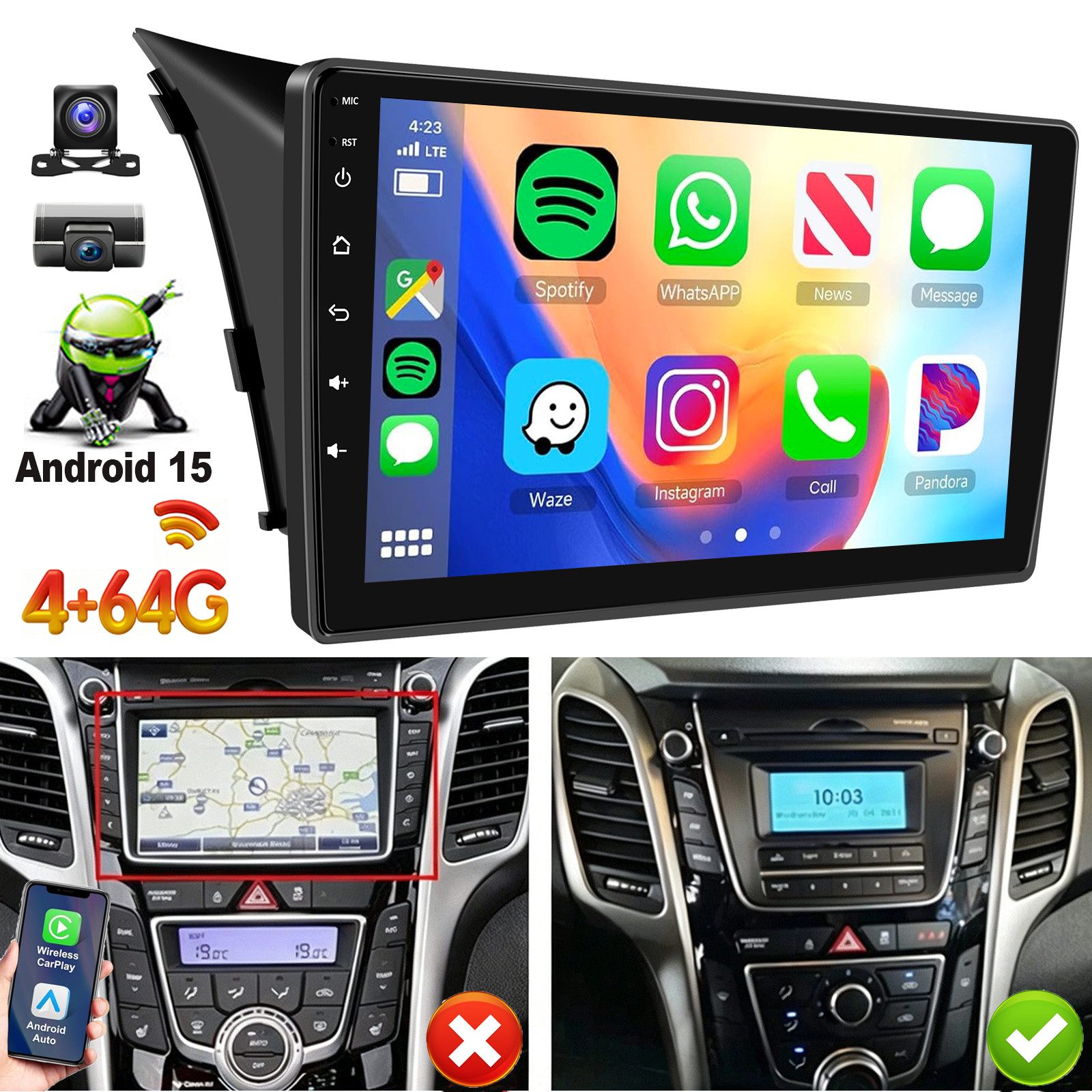 ESSGOO 64/128G Android 15 Für Hyundai i30 2012-2016 Carplay GPS Navi WIFI DAB Autoradio (RDS, 4+64GB(optional), FM, DAB+ (optional), ASP, Wireless Apple Carplay & Android Auto,2 DIN,WiFi)