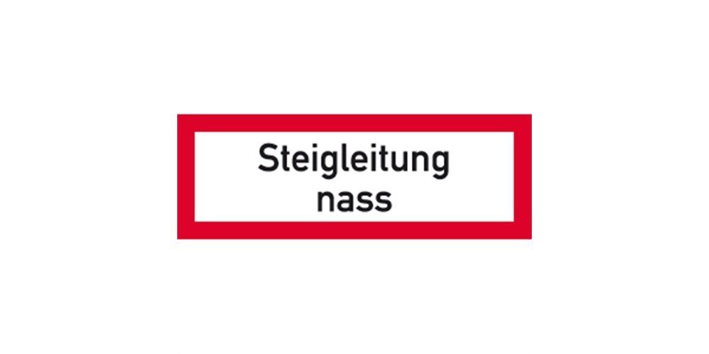 Hinweisschild Aufkleber Steigleitung nass, Folie, 210x74 mm