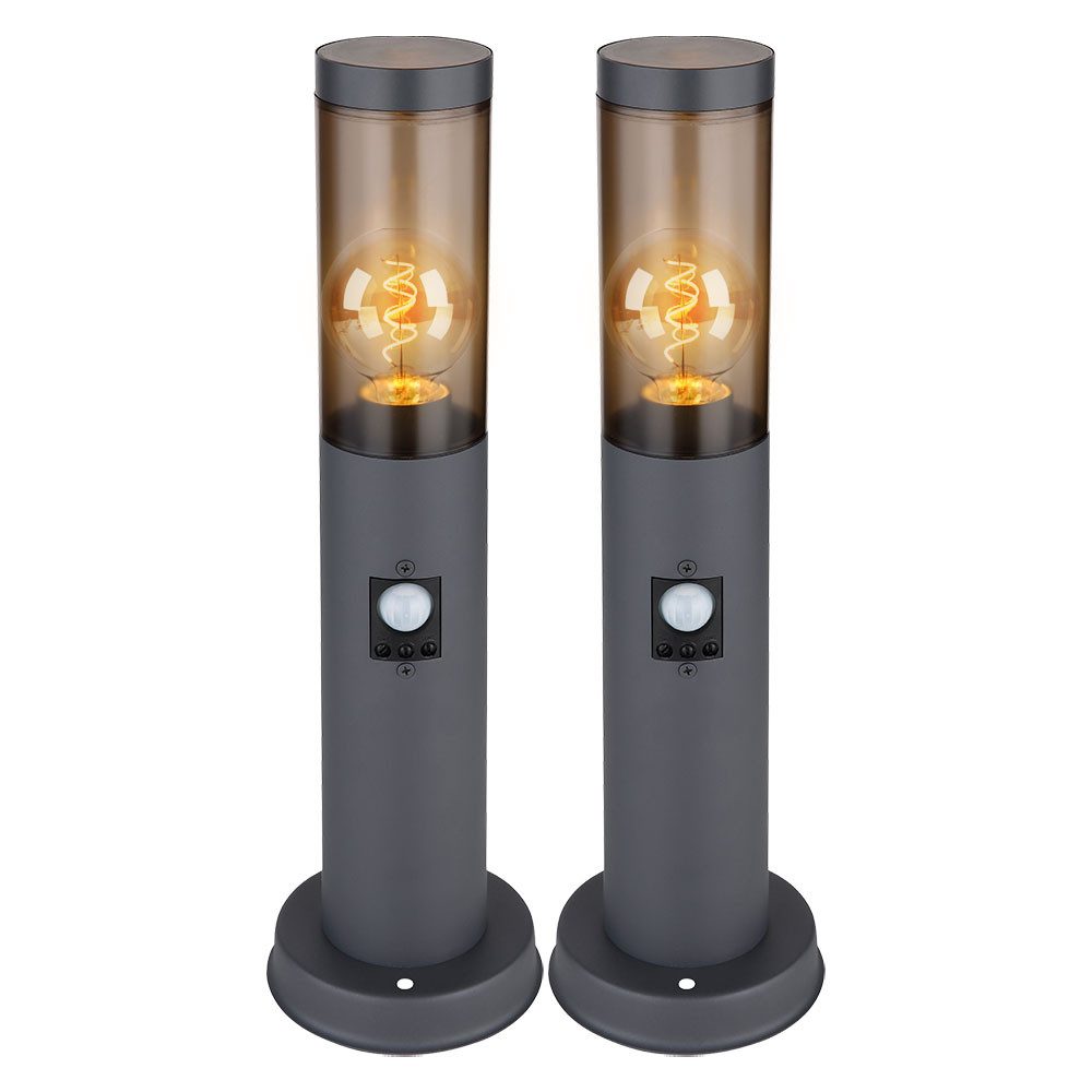 GLOBO LIGHTING Stehlampe, Leuchtmittel nicht inklusive, Außenbeleuchtung Standleuchte Sockelleuchte rauch anthrazit Außen 2x