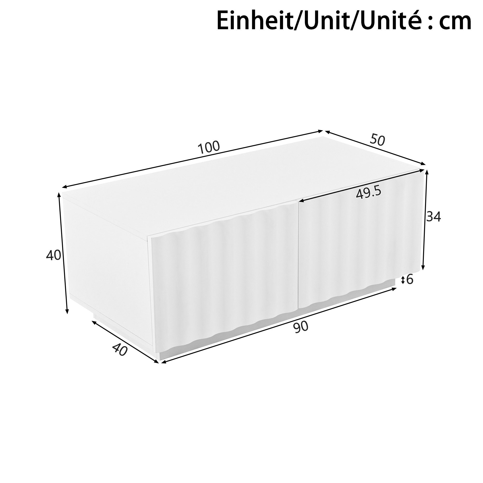Merax Couchtisch mit Wellenmuster und 2 Schubladen (1-St), Wohnzimmertisch mit Stauraum, 100x50x40 cm – Bild 5 von 5