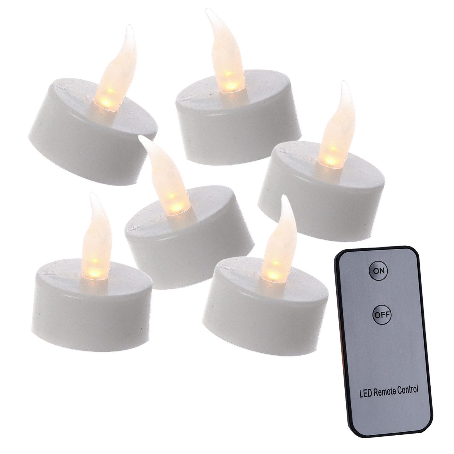 MARELIDA LED-Teelicht LED Teelichter mit Fernbedienung und Batterien D: 3,8cm weiß 6 Stück, warmweiß (2100K bis 3000K) – Bild 2 von 5