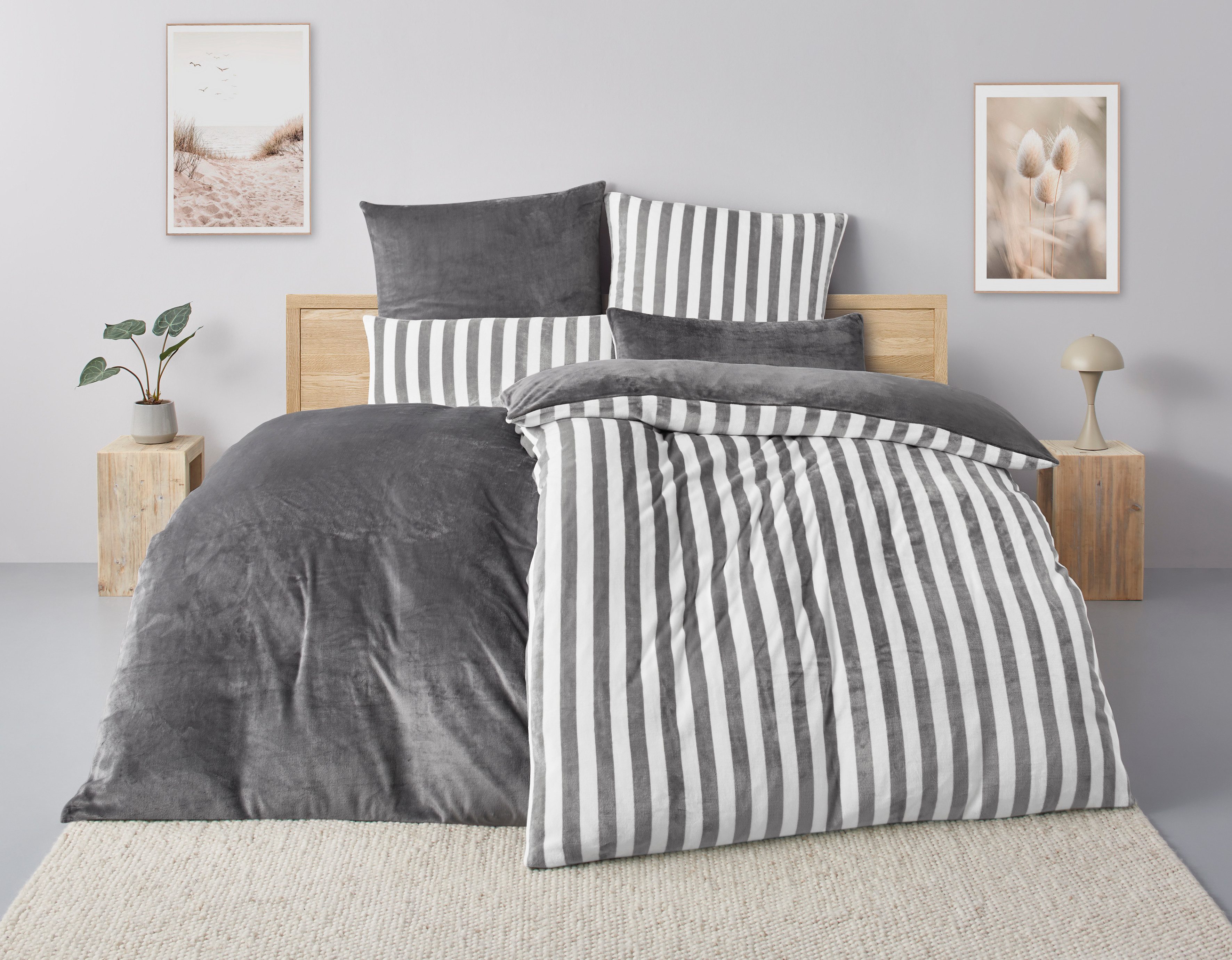 OTTO home Wendebettwäsche Greta in verschiedenen Qualitäten, Fleece, 2 teilig, Bettwäsche mit Streifen, ab 135x200 cm, NEU: auch in Fleece Qualität