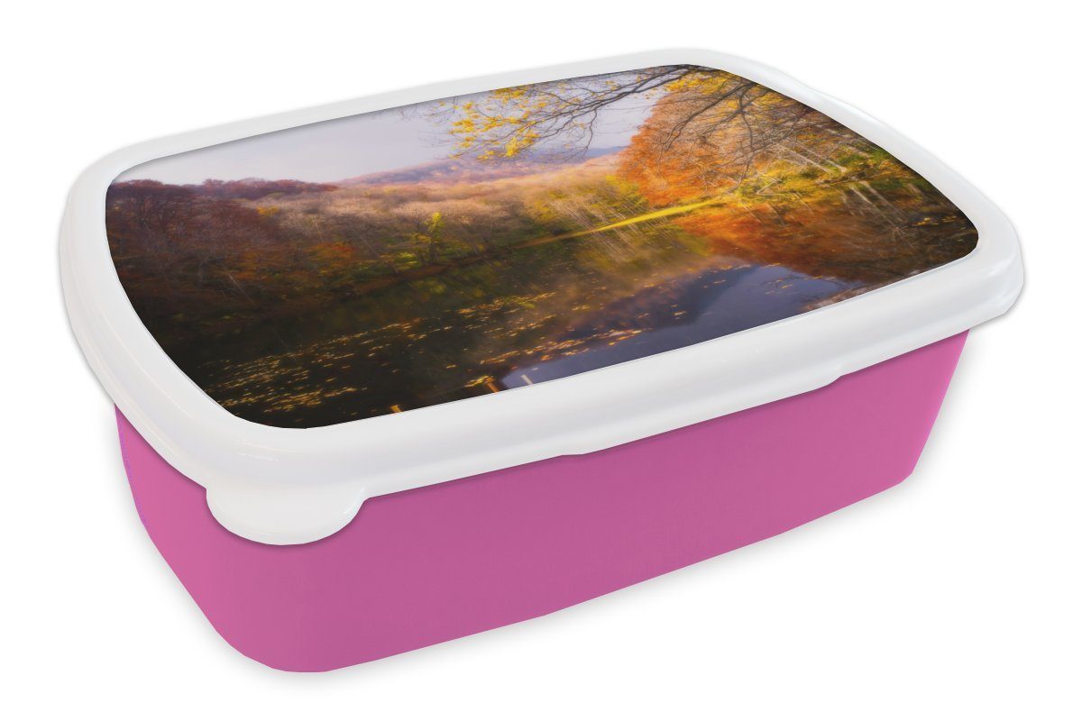Mädchen, Herbst, Brotdose Brotbox Kinder, - Erwachsene, Natur rosa Wald Kunststoff, Kunststoff Snackbox, - MuchoWow (2-tlg), Lunchbox für