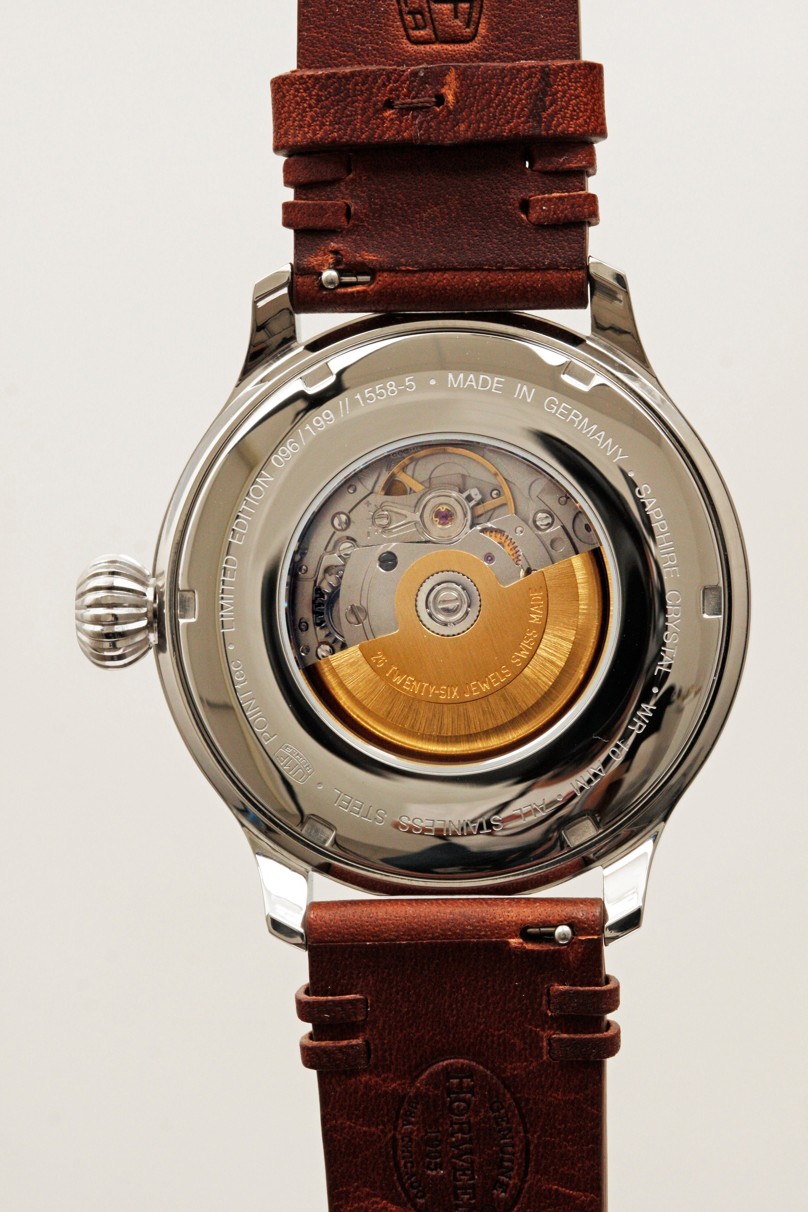 UMF Ruhla Automatikuhr 1558-5, Limited Edition Romanus Herrenuhr, mit Münzlünette, braunes Lederarmband & Ziffernblatt - Made in Germany