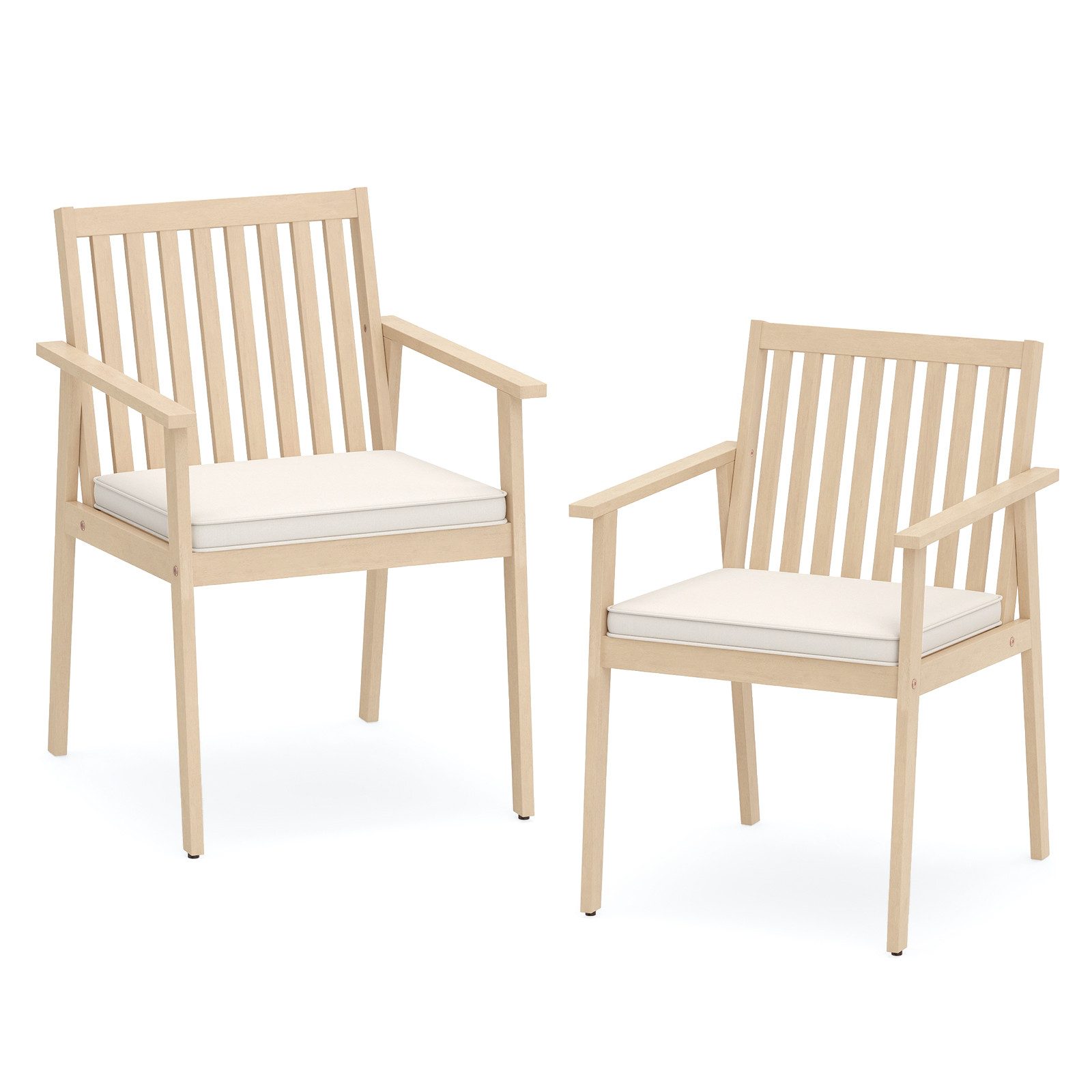 COSTWAY Gartenstuhl, 2er Set Akazienholz mit Kissen und Armlehnen 180 kg