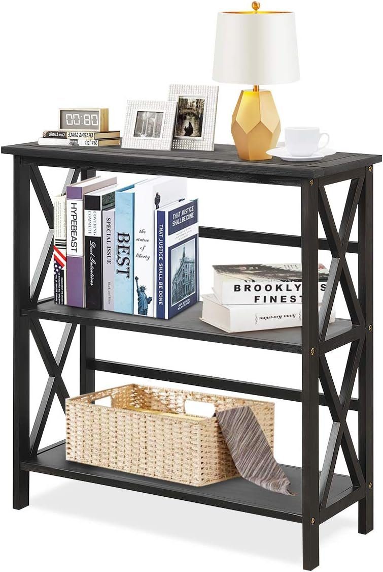 KOMFOTTEU Bücherregal Standregal, aus Holz, 79 x 32 x 86 cm schwarz | Bücherschränke