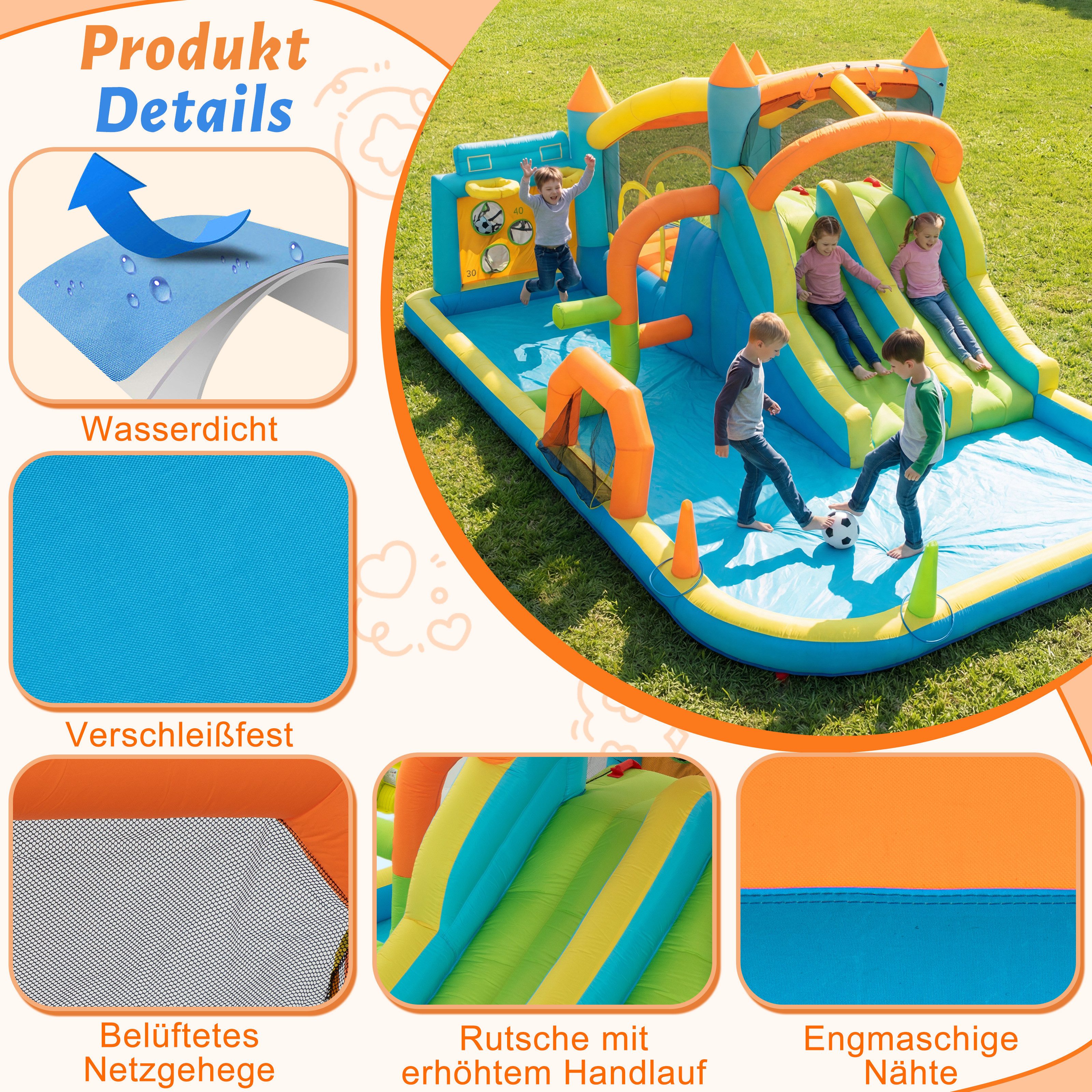 UEV Hüpfburg mit Gebläse Groß Aufblasbare Wasserpark Springburg 515x320x216cm, (XXL für Kinder von 3-10 Jahre, mit Kletterwand Sicherheitsnetz Kindergeburtstag), für Indoor und Outdoor Wasserrutsche Springen