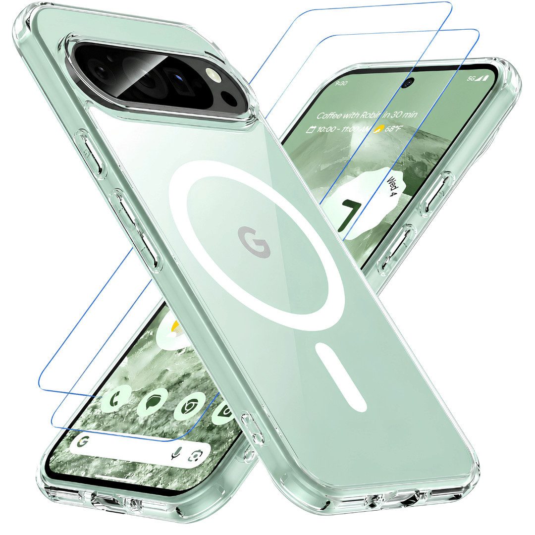 SmartUP Smartphone-Hülle + 2X Schutzglas für Google Pixel 9 MagSafe Panzerfolie Case Full 9H 6,3, MagSafe-Technologie, präzise Aussparungen
