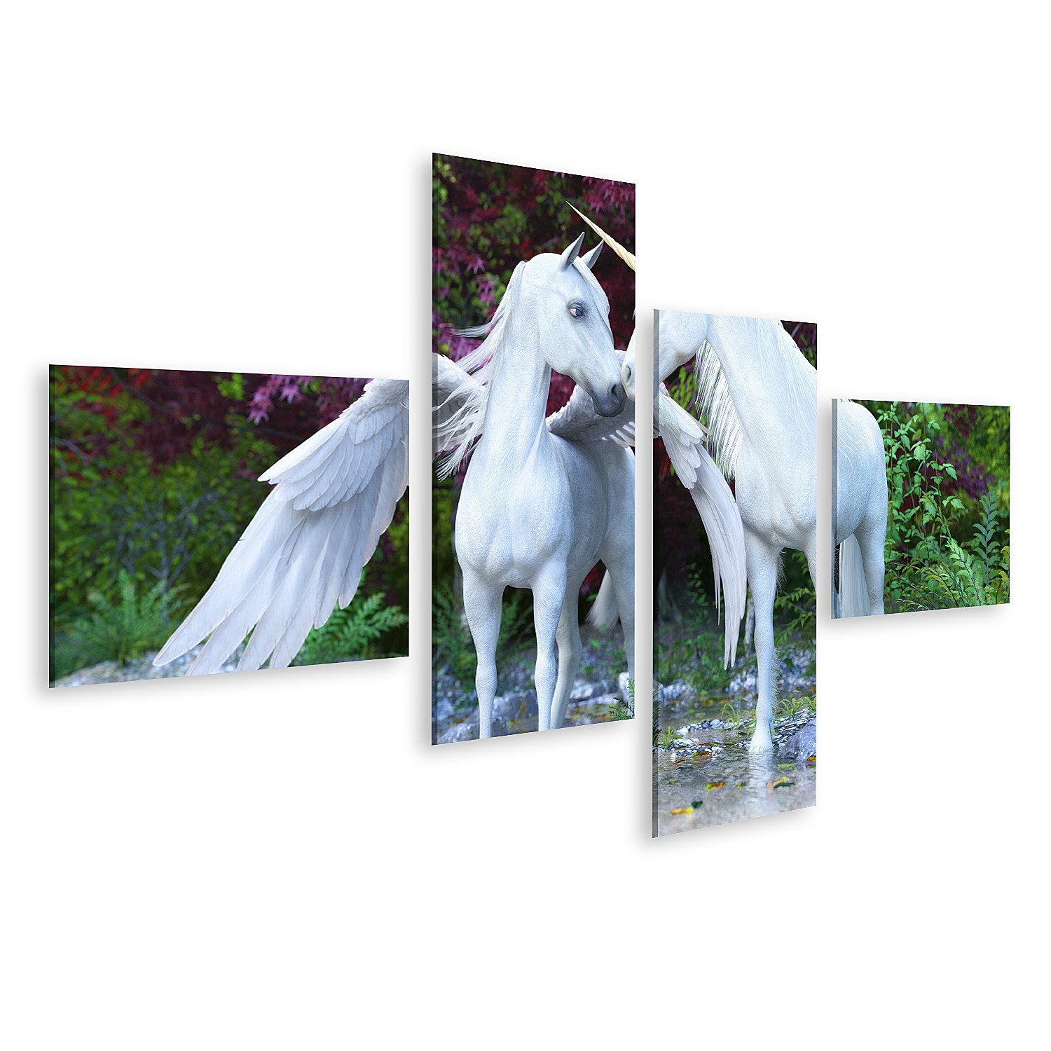 islandburner Leinwandbild Zwei Fantasie mythisches weißes Einhorn Pegasus verzauberter Bilder