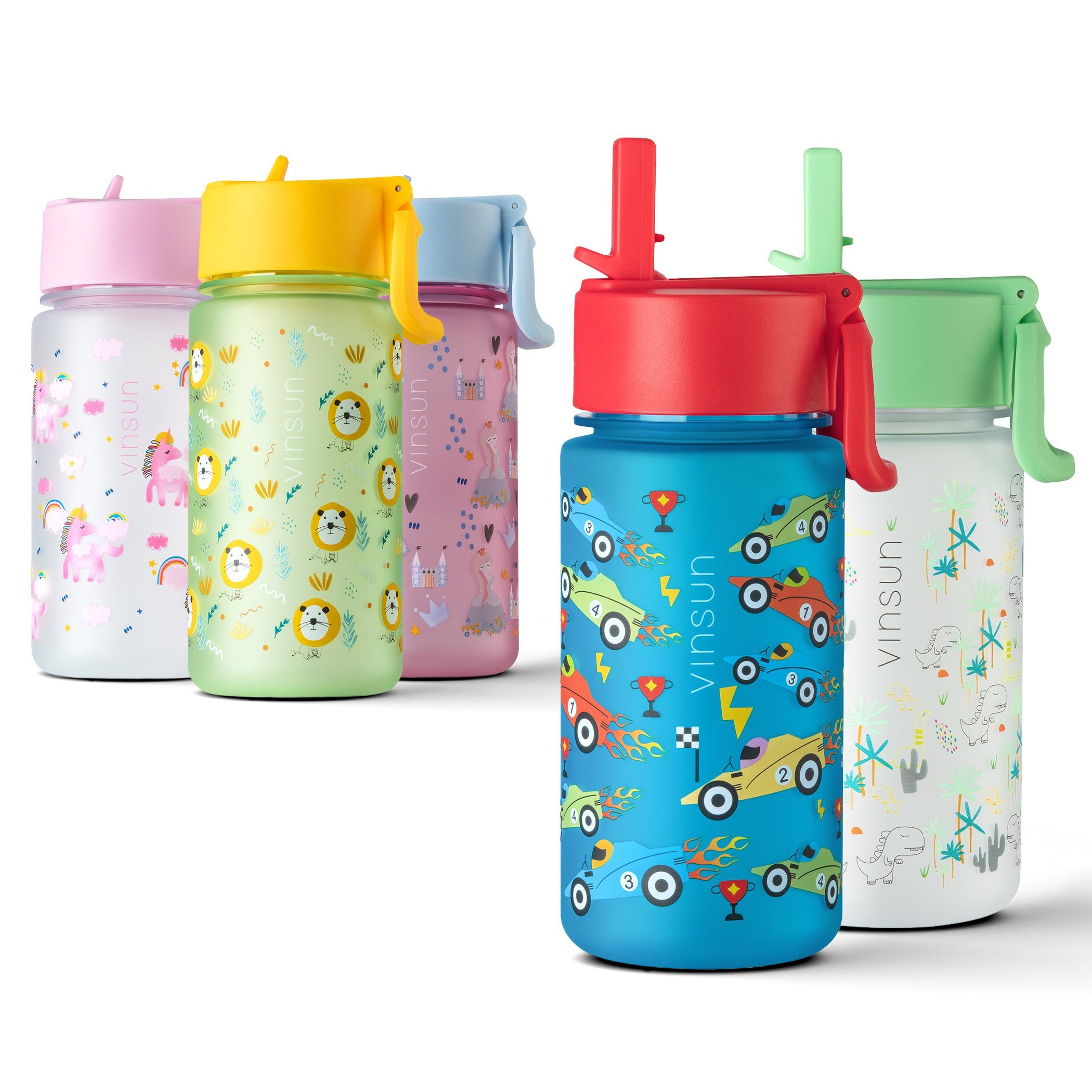 Vinsun Trinkflasche Trinkflasche Kinder 500ml - Auslaufsicher mit Strohhalm - Kindergarten, BPA frei, auslaufsicher, bruchsicher, Geruchs- und Geschmacksneutral Blau