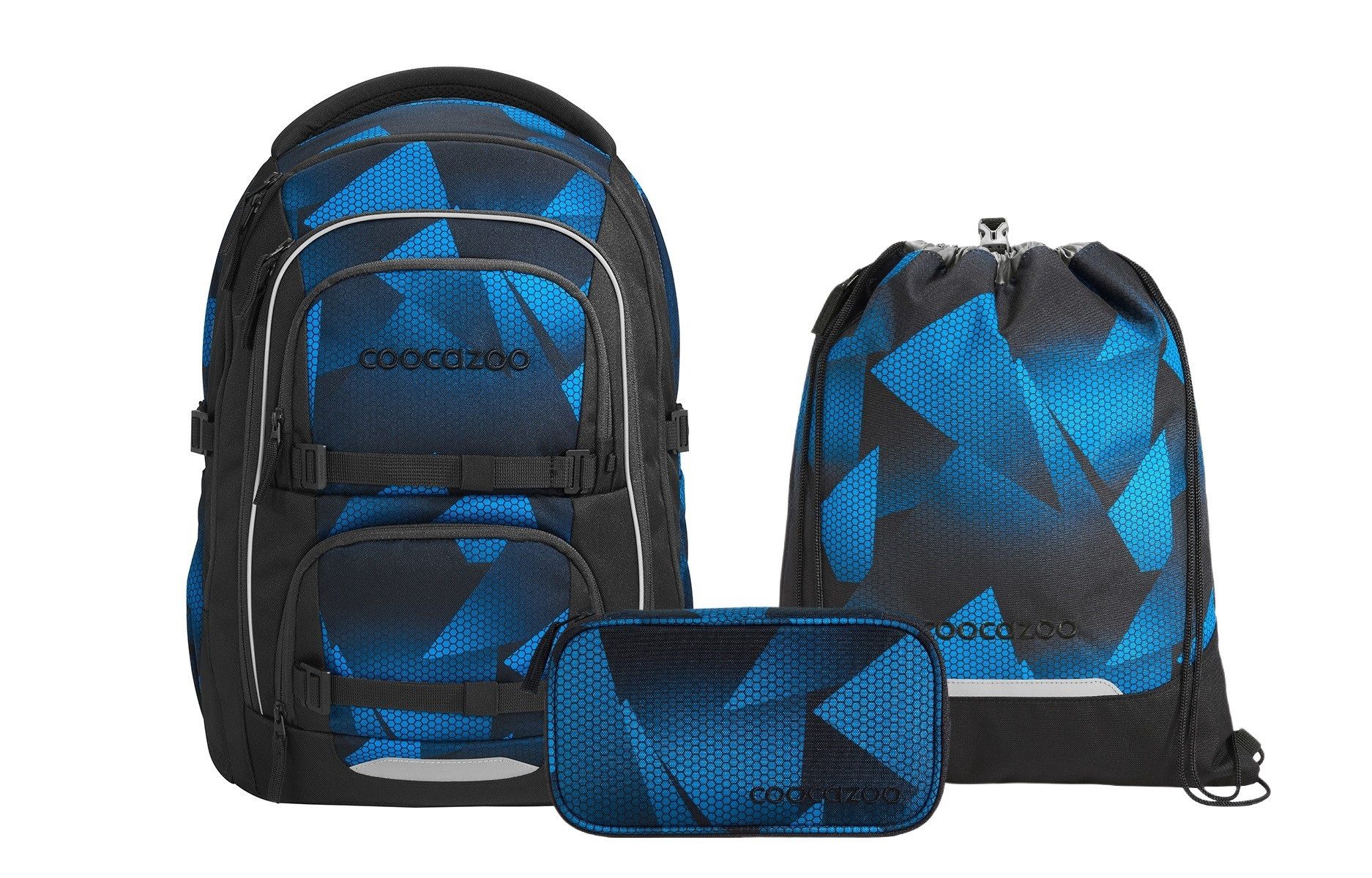 coocazoo Schulranzen Schulrucksack-Set PORTER, Electric Ice 3-teilig (3-teilig), ergonomisch, Körpergröße: 135 - 180 cm, Easy-Grow-System
