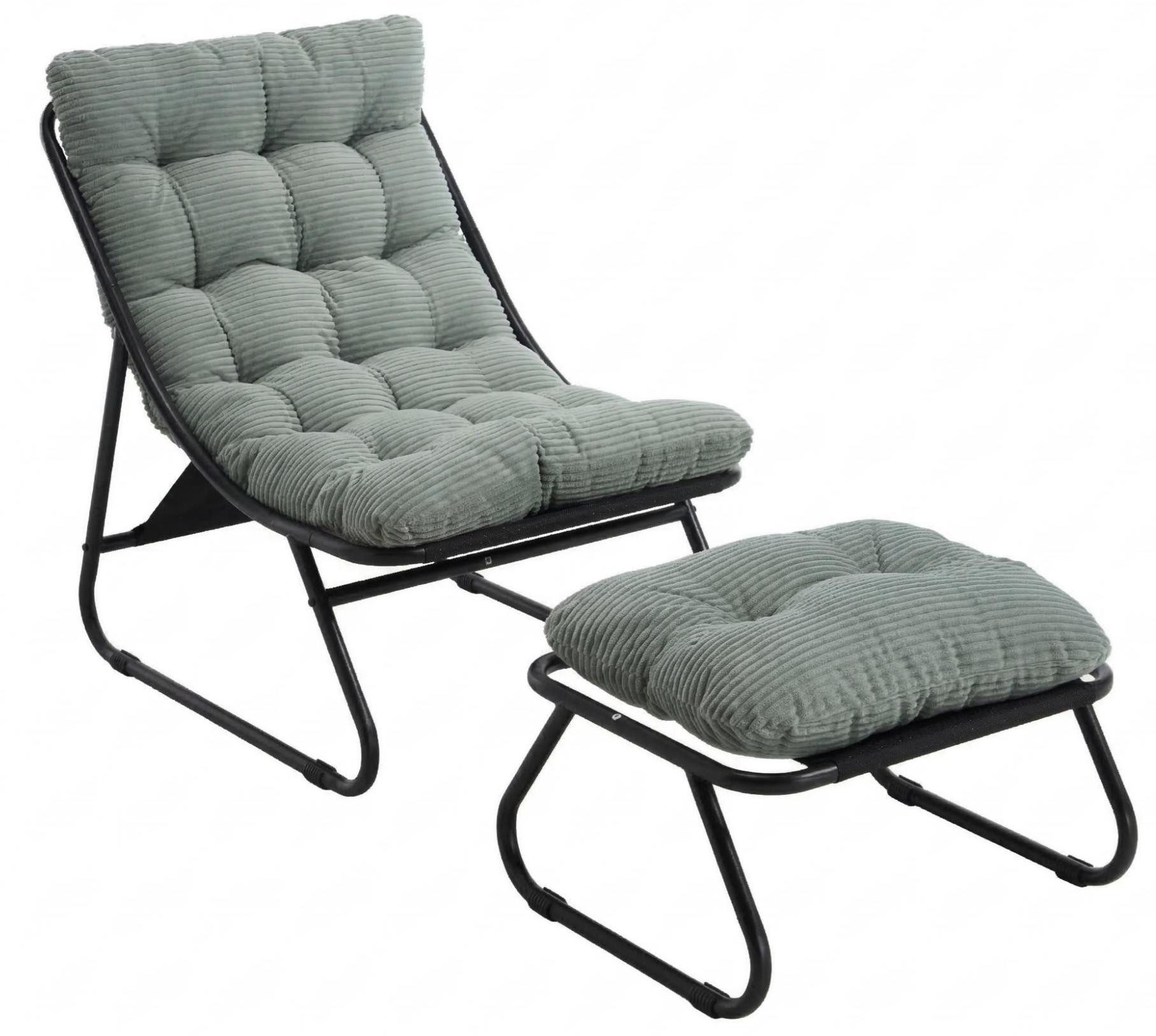 LVHOM Loungesessel mit Hocker, wasserdichtem Stahlrahmen, ergonomisch, für In-/Outdoor (Relaxsessel, bequeme Sitzfläche, Hocker als temporärer Sitz/Schuhwechselbank, rutschfestes Design, rostfreier Metallrahmen, Tragfähigkeit 130 kg), für Garten, Balkon, Wohnzimmer, Schlafzimmer, Arbeitszimmer, Innenhöfe
