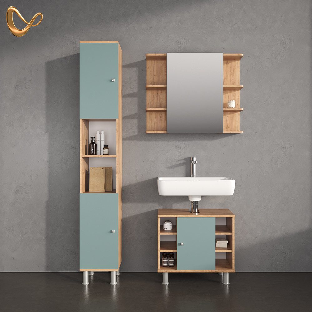 Livinity® Waschbeckenunterschrank Fucino, Grün/Goldkraft Eiche/Goldkraft Ei günstig online kaufen