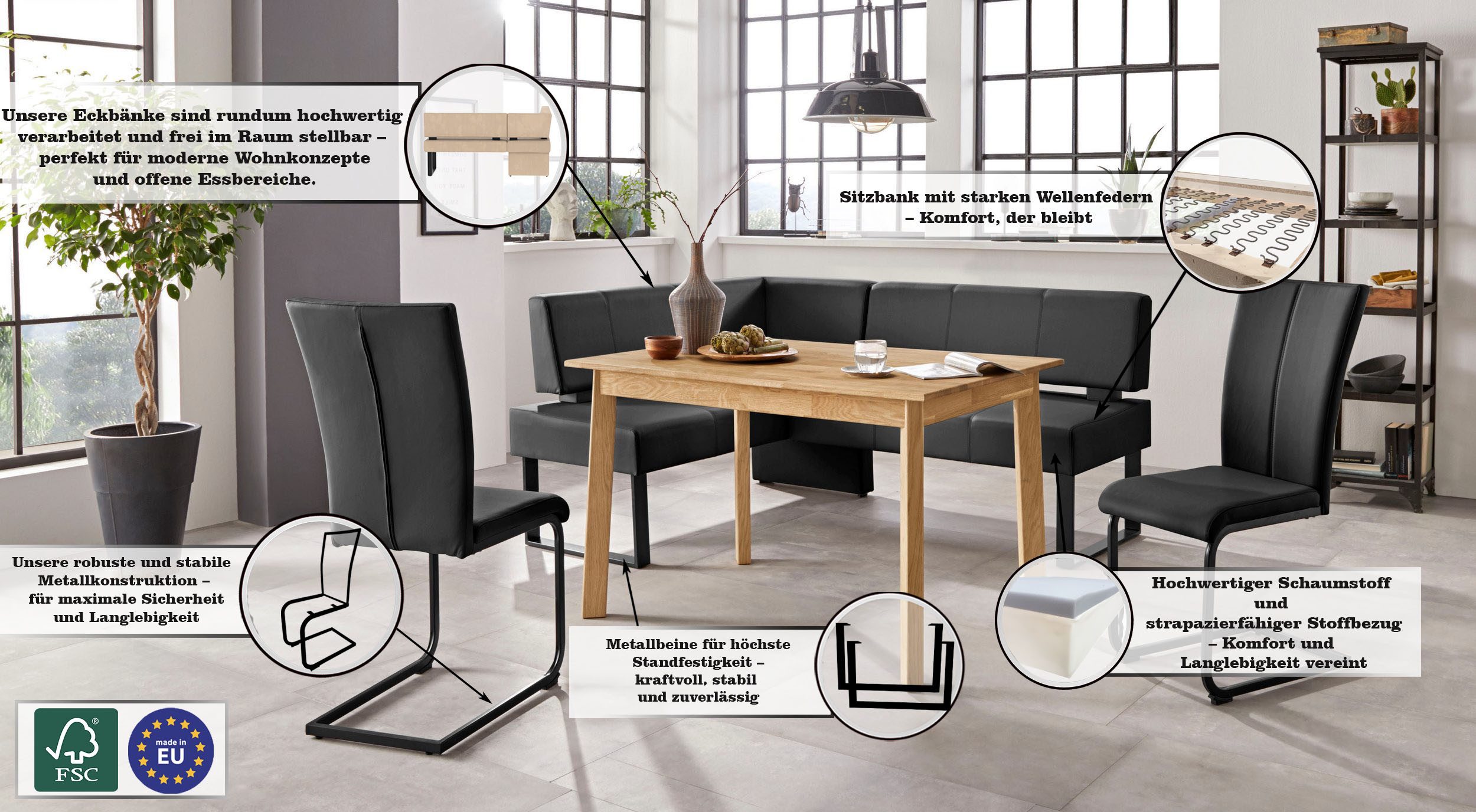 OTTO home Eckbank Oliver mit Metallgestell, Küchenbank, verschiedene Bezüge Cord Esszimmerbank OTTOs Choice – Bild 4 von 5