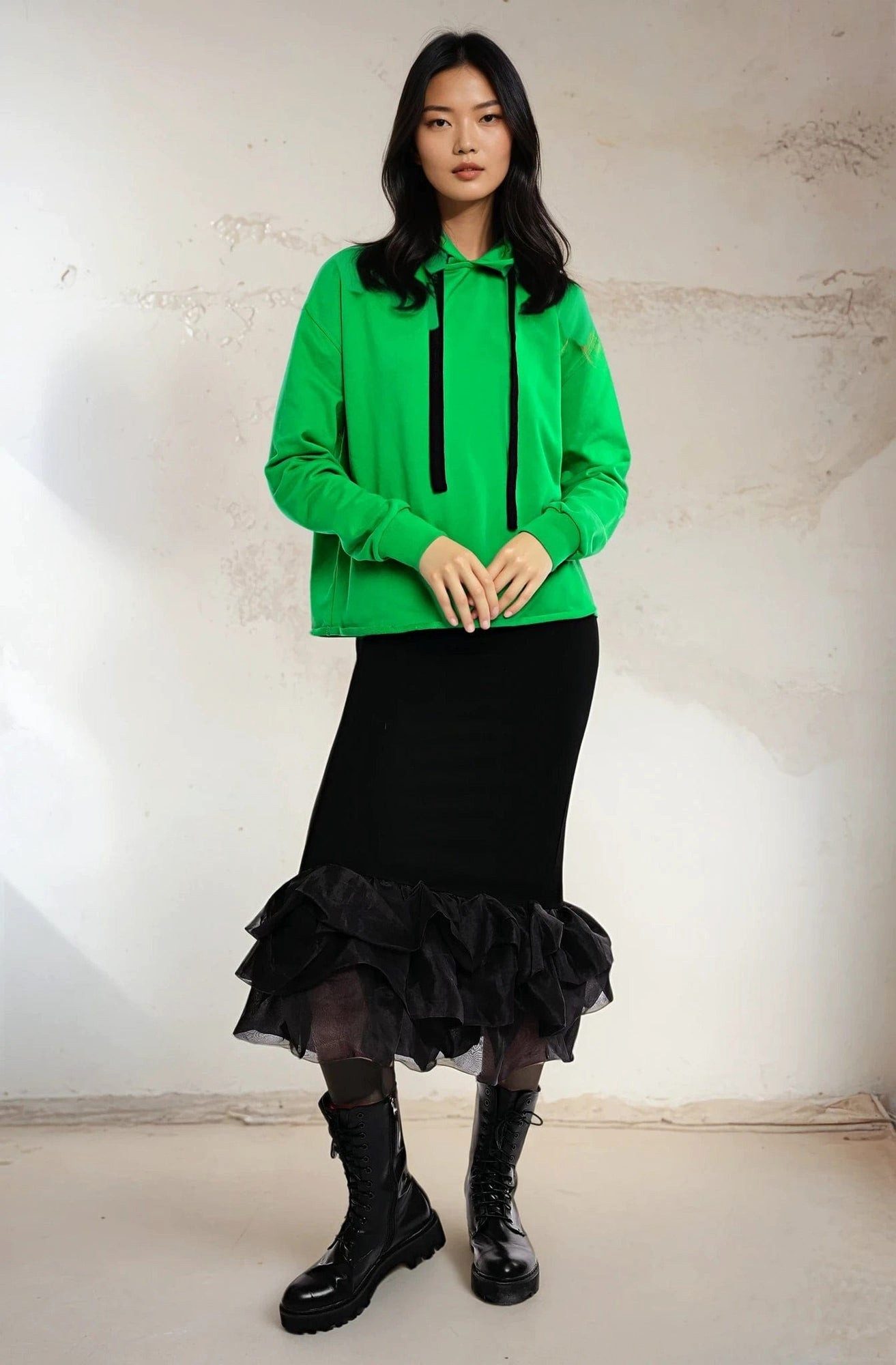 Hoodie Noir Drama Maxi Rock