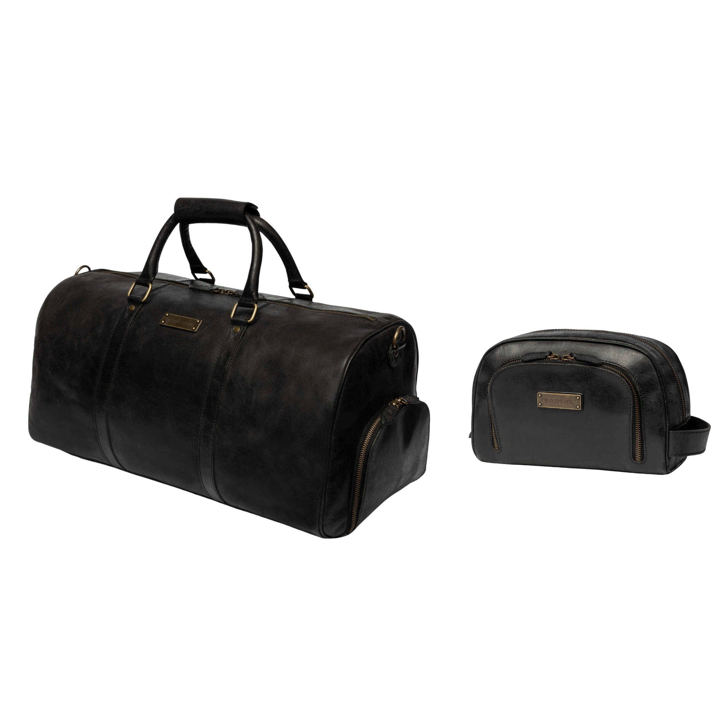 DRAKENSBERG Reisetasche Weekender »Finn« & Kulturbeutel »Ben« Schwarz, Bundle, aus Premium Leder für Damen und Herren