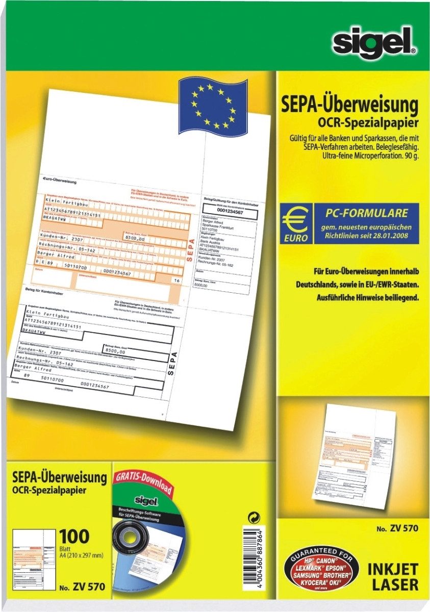 Sigel Formularblock Überweisung VE=100 Stück