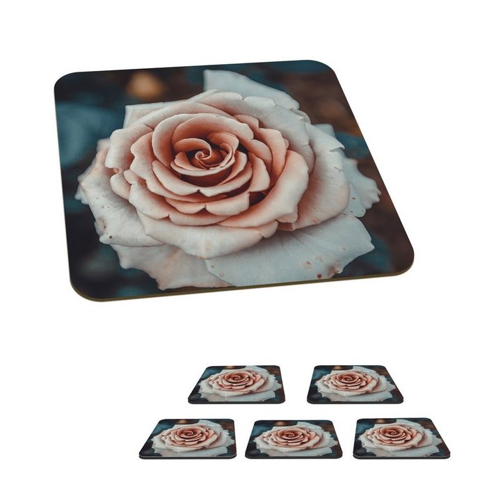 MuchoWow Glasuntersetzer Blume - Weiß - Rosa Zubehör für Gläser 6-tlg. Glasuntersetzer Tischuntersetzer Korkuntersetzer Untersetzer Tasse