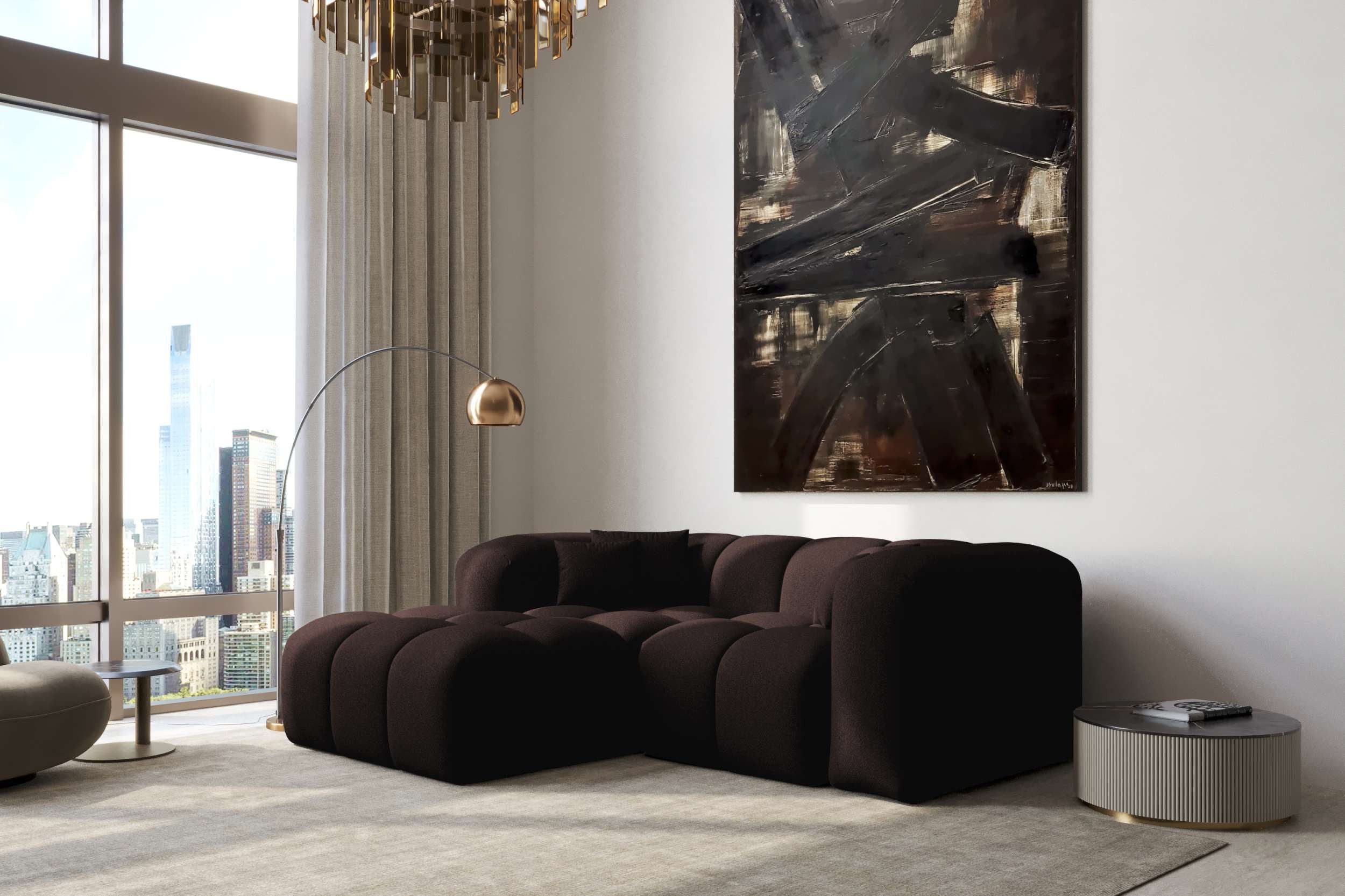 99rooms Ecksofa Livorno Mini, Sofa L-Form, Eckcouch, Rundumbezug aus gepolstertem Strukturstoff NEVE