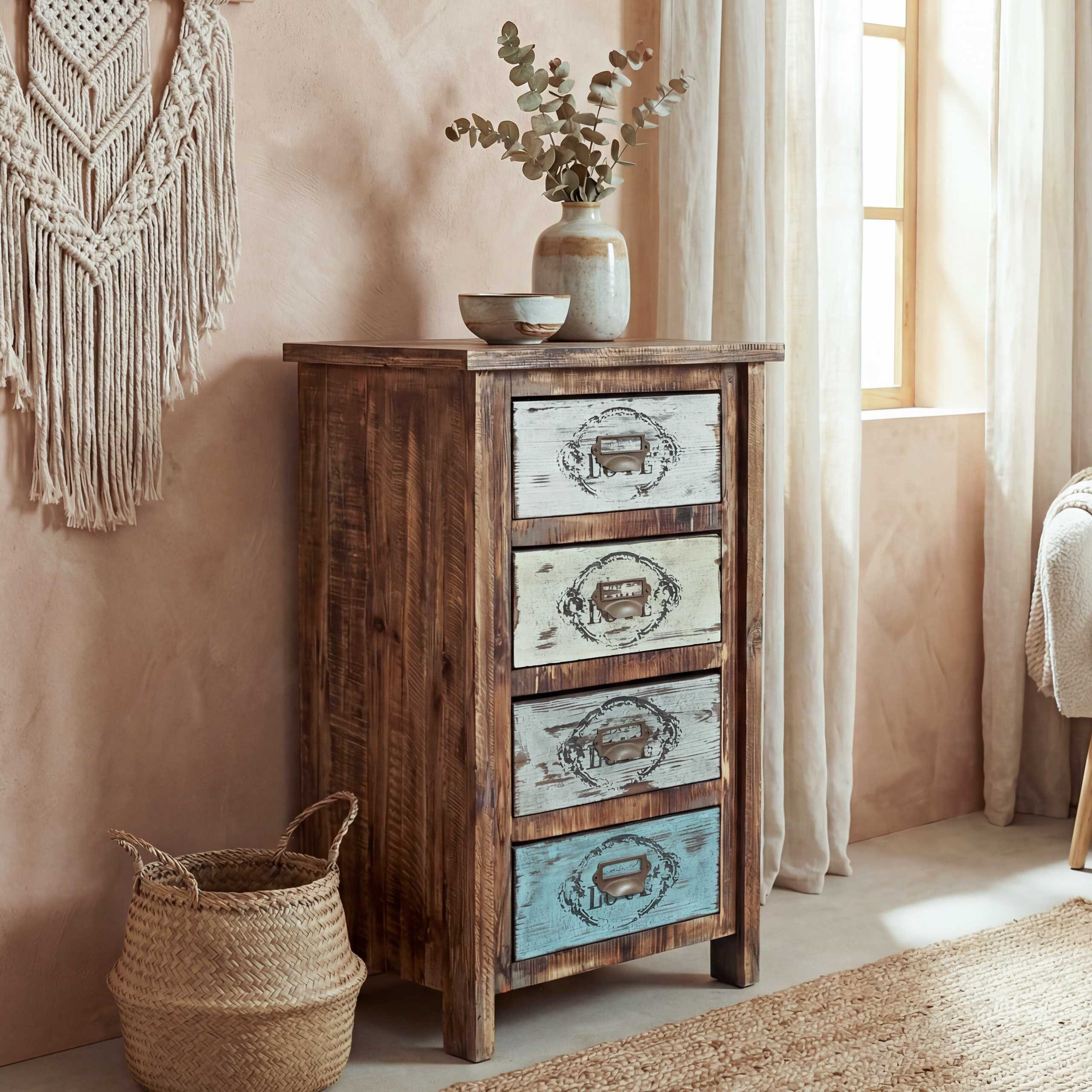 MCW Kommode Leiria, Kommode 4 Schubladen, Schubladengriffe Rost-Look, Schubladenstopper