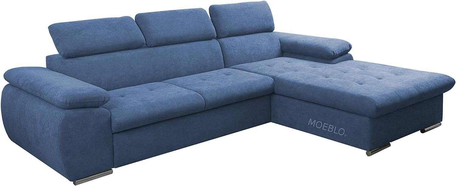 MOEBLO Ecksofa Nilux, Sofa Couch L-Form Polsterecke für Wohnzimmer, Schlafsofa Sofagarnitur Wohnlandschaft, mit Bettkasten und Schlaffunktion Marineblau (AVRA 14)