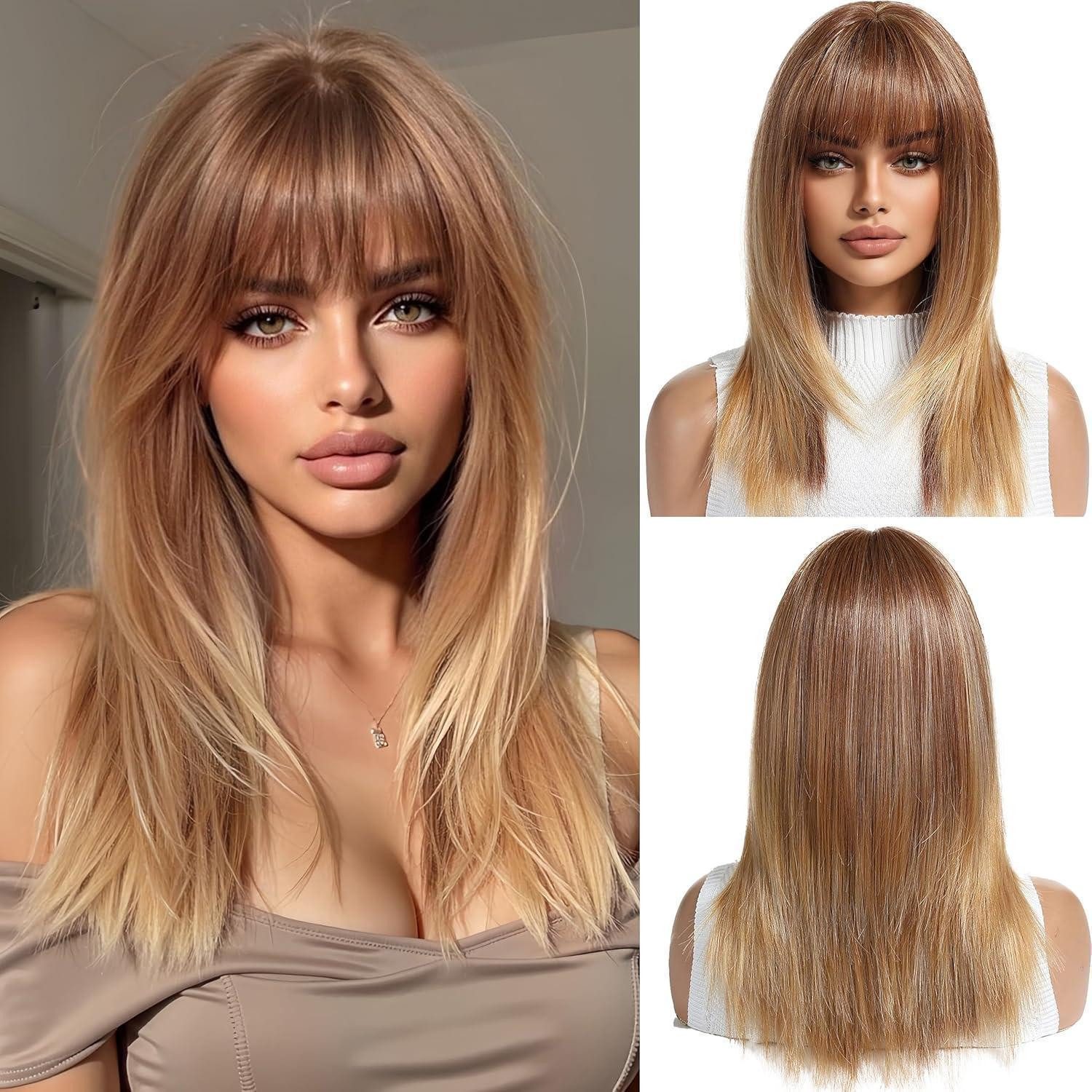 LuxusKollektion Kunsthaarperücke Dunkelblonde Perücke Frauen Mittellang Gerade Hitzebeständig Party