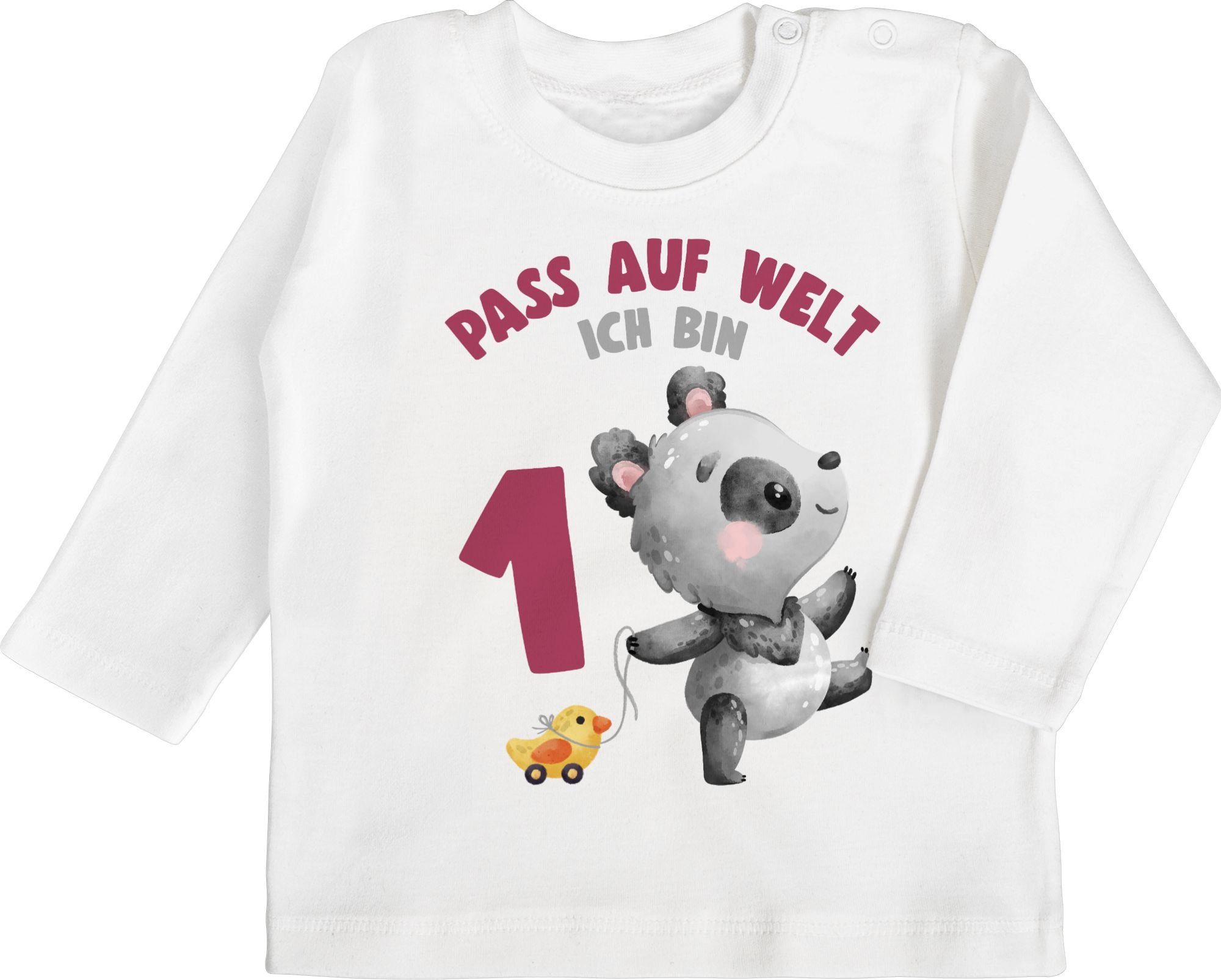 Shirtracer T-Shirt Pass auf Welt ich bin eins mit Panda 1. Geburtstag 1 Weiß
