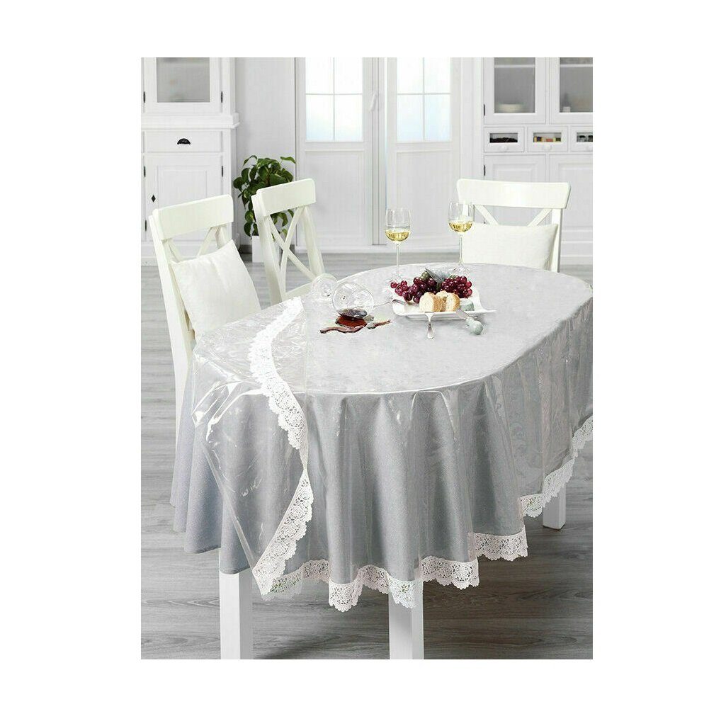 Peyer Syntex Tischdecke Transparente Tischdecke Schutzdecke Tischschutz mit weißer Spitze