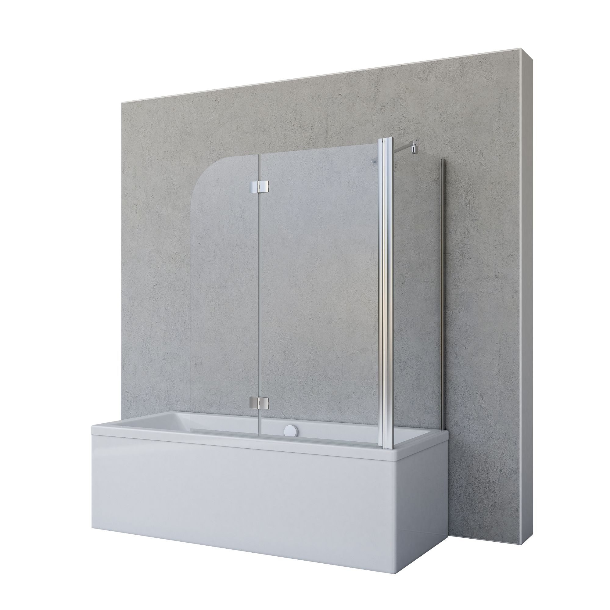 Schulte Badewannenfaltwand Angle, Glas, 112x142 cm, 2 tlg + Festelement, Klar, Chromoptik, Sicherheitsglas